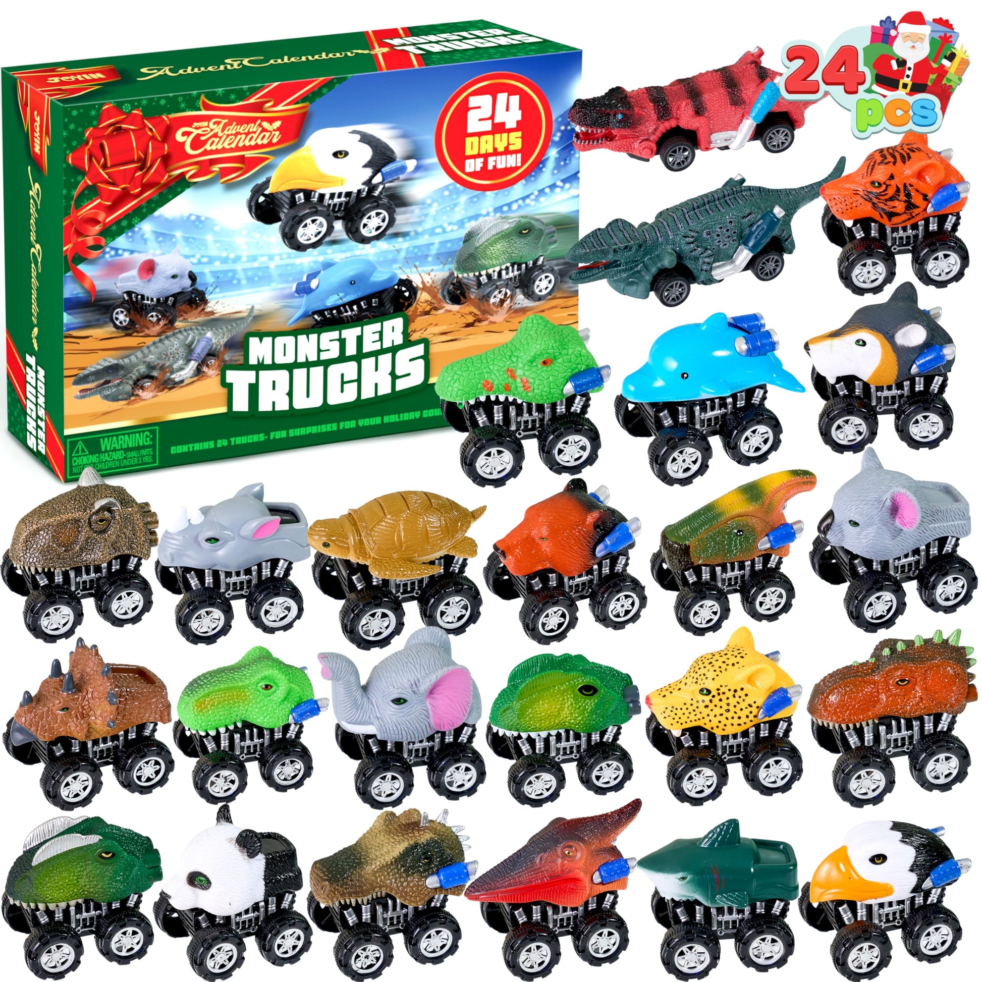 JOYIN 2025 Christmas Advent Calendar, 24 Days Countdown Calendar Toys with Monster Truck Toys, Christmas Party Favor Gifts, Xmas Countdown, Xmas Gift Classroom Prizes - Medaid International