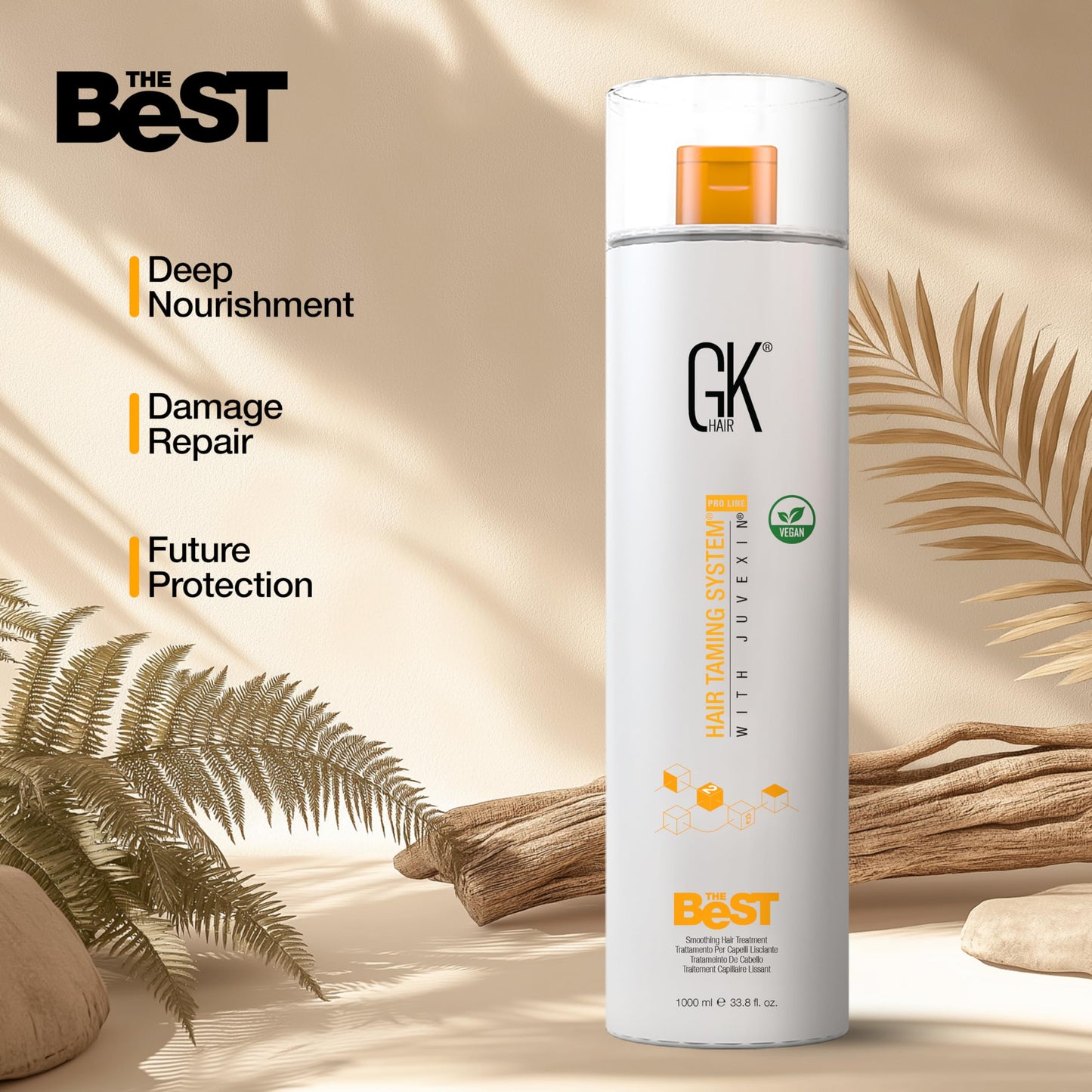 GK HAIR Global Keratin The Best (33.8 Fl Oz/1000ml) Smoothing Keratin Hair Treatment - Professional Brazilian Complex Blowout Straightening For Silky Smooth & Frizz Free Hair - Medaid International