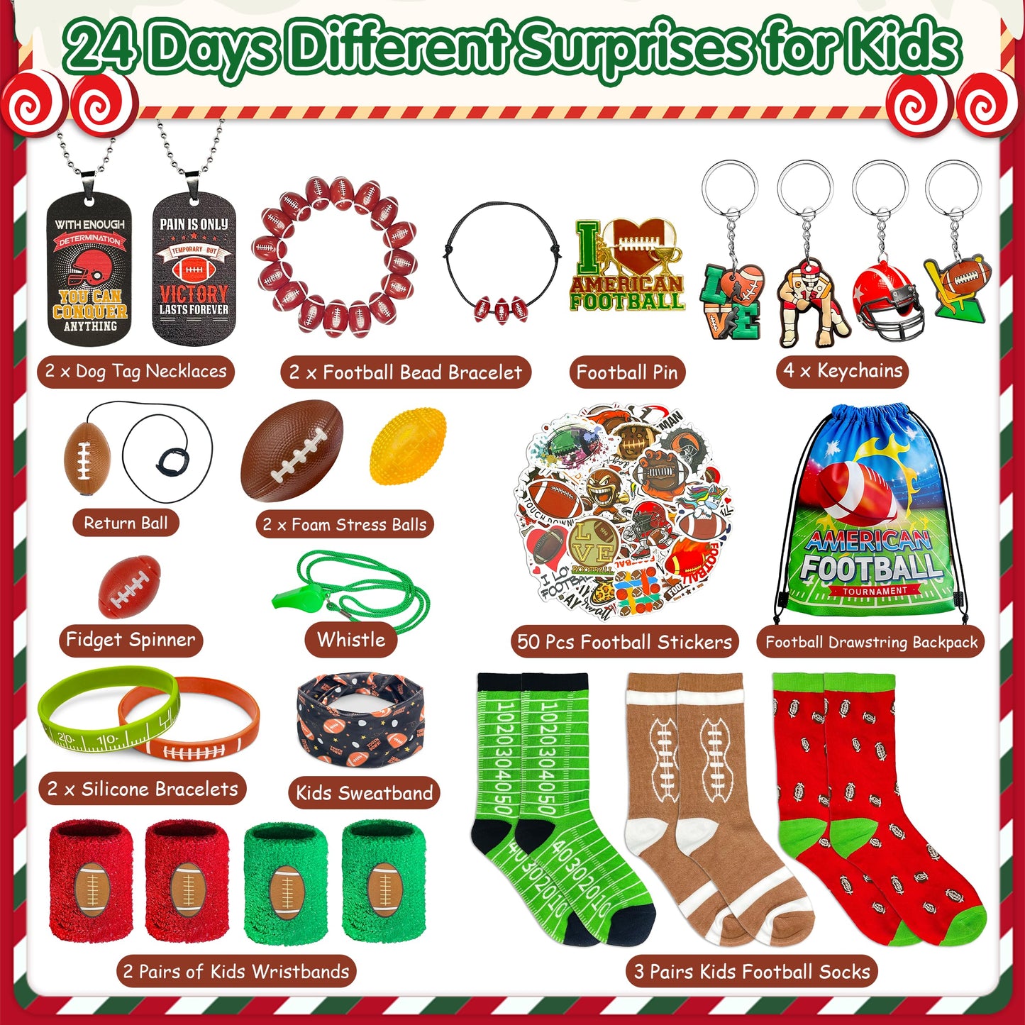 LINAYE Sports Advent Calendar 2025, Football Advent Calendar for Boys Teens 24 Days Christmas Countdown Football Accessories & Treasure Xmas Christmas Surprises Gifts Goodie Bags Fillers for Boys - Medaid International