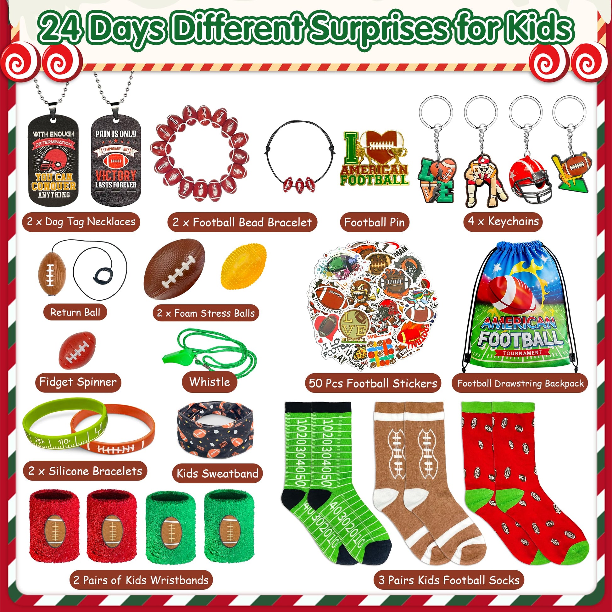 LINAYE Sports Advent Calendar 2025, Football Advent Calendar for Boys Teens 24 Days Christmas Countdown Football Accessories & Treasure Xmas Christmas Surprises Gifts Goodie Bags Fillers for Boys - Medaid International