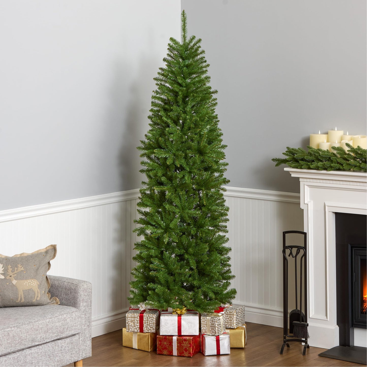National Tree Company 7 ft Unlit Kingswood Fir Slim Artificial Christmas Tree, 892 Tips, Includes Stand, Green - Medaid International