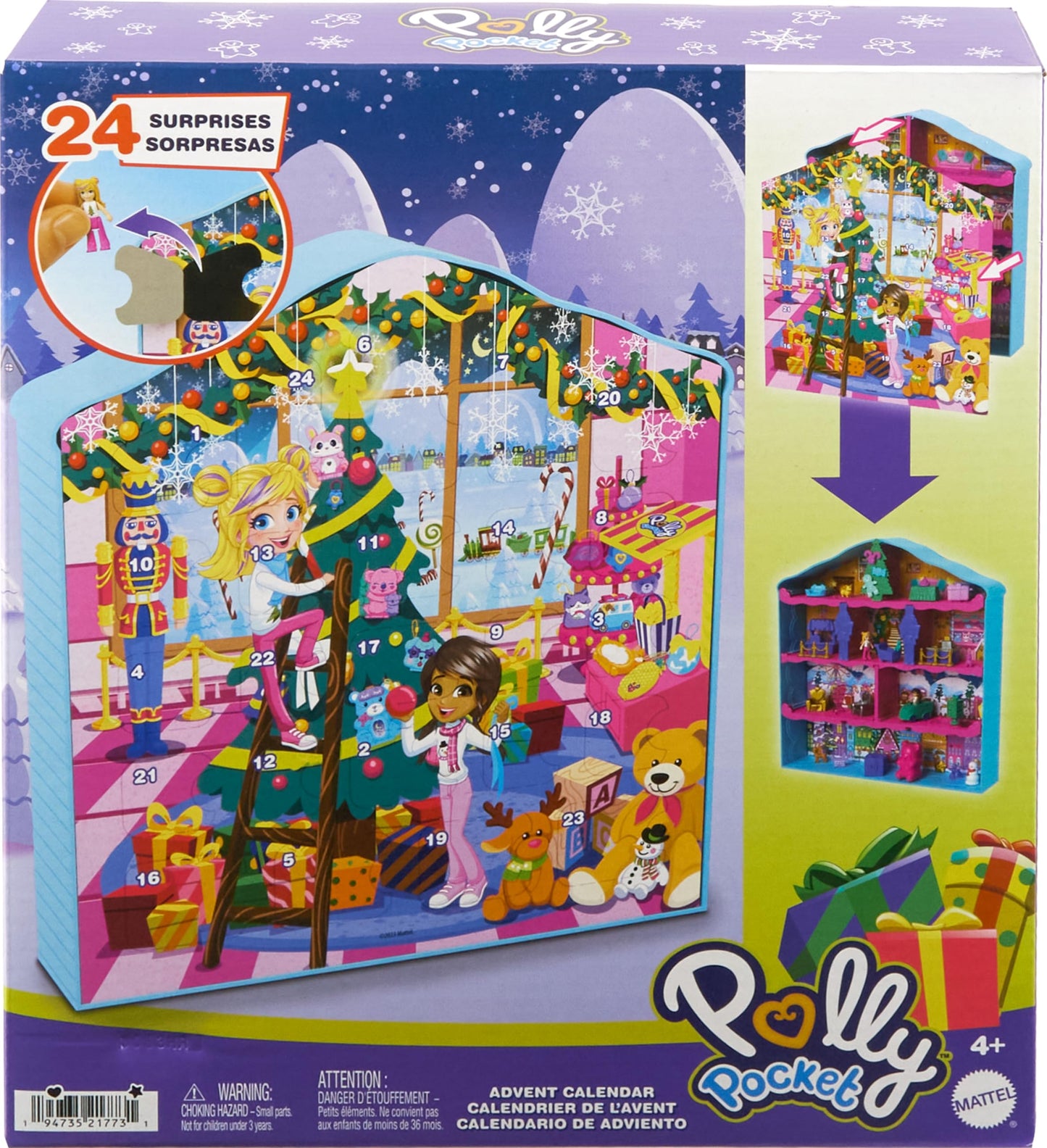Polly Pocket Dolls Advent Calendar, Gingerbread House Playset with 24 Surprises, Dollhouse Furniture, Toy Car & Holiday Accessories - Medaid International