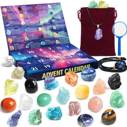 ZIZZ Advent Calendar 2025 Christmas - 24 Days Natural Rock Crystal Christmas Countdown Calendar for Kids Boys Girls Geology Stone Gemstone Learning Collection Kit Birthday Xmas Gift for Kid Teen Adult - Medaid International