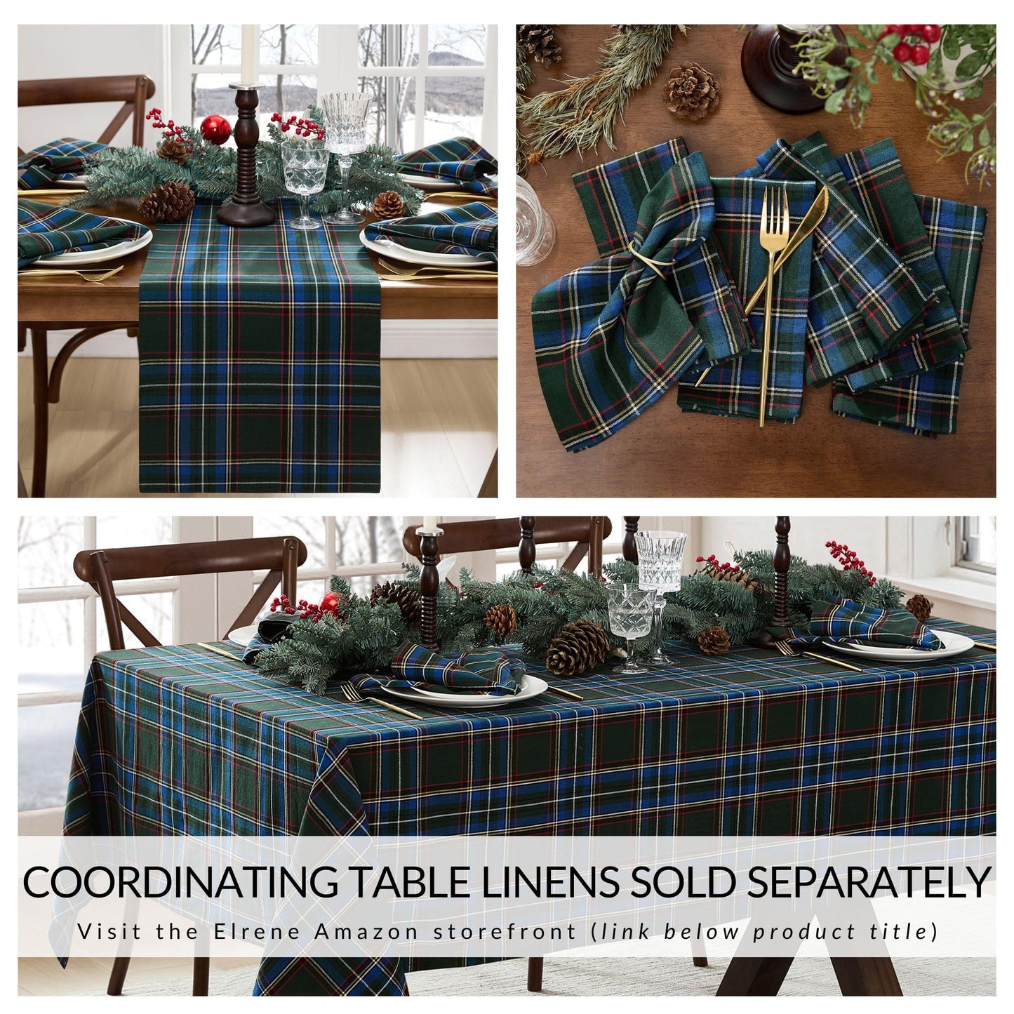 Elrene Home Fashions Stowe Tartan Plaid Cotton Blend Christmas Holiday Décor Tree Skirt, 48" Round, Green - Medaid International