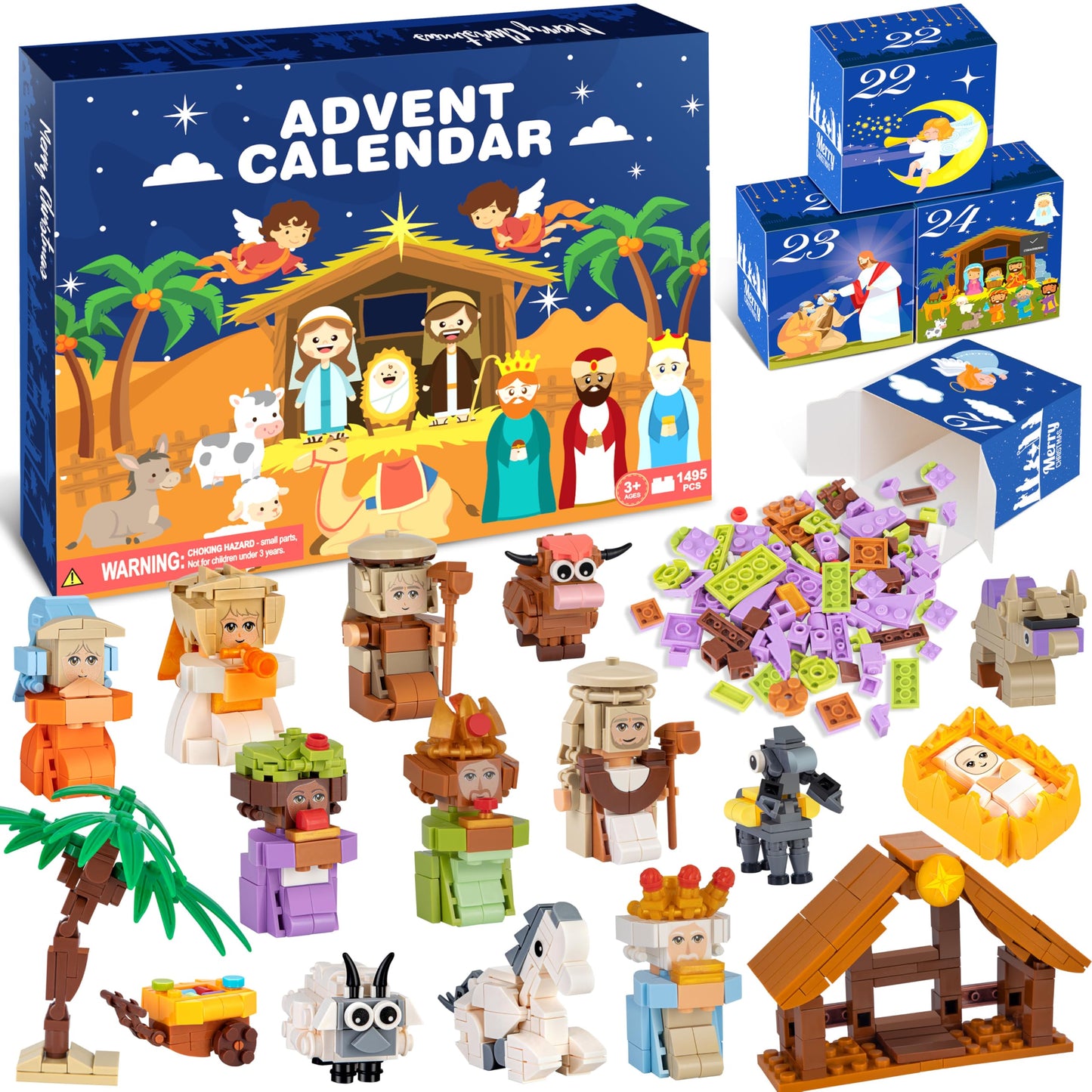 Nativity Advent Calendar 2025 Kids – 24 Days Building Blocks Kits Christmas Gifts Countdown Calendar Set, Stocking Stuffer Building Toys for Boys, Girls, Teens & Adults Ages 6+ - Medaid International