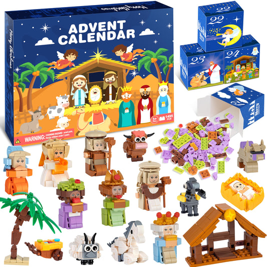 Nativity Advent Calendar 2025 Kids – 24 Days Building Blocks Kits Christmas Gifts Countdown Calendar Set, Stocking Stuffer Building Toys for Boys, Girls, Teens & Adults Ages 6+ - Medaid International
