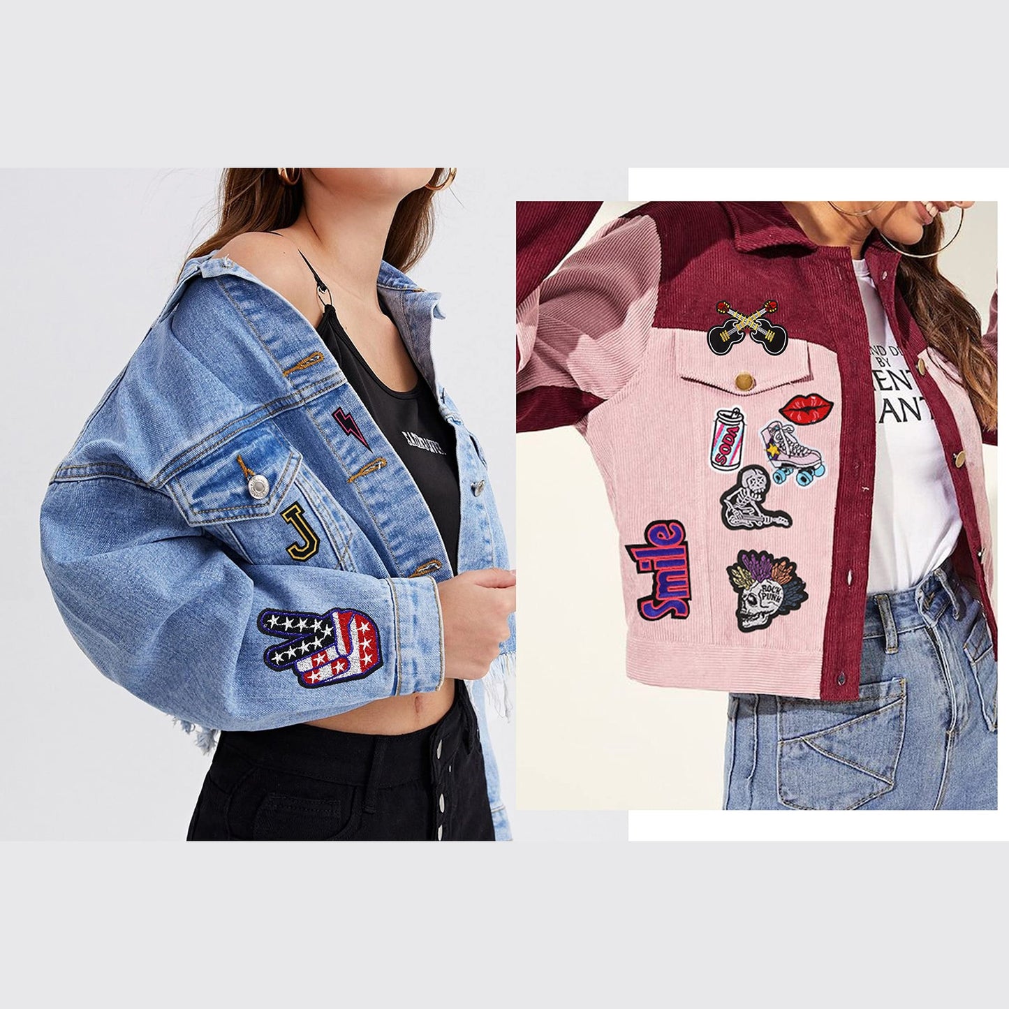 Meneng Embroidered Patches Iron-on Appliques: 30pcs Assorted Cool Punk Embroidery Sew-on Patch for Jackets Clothing - Medaid International