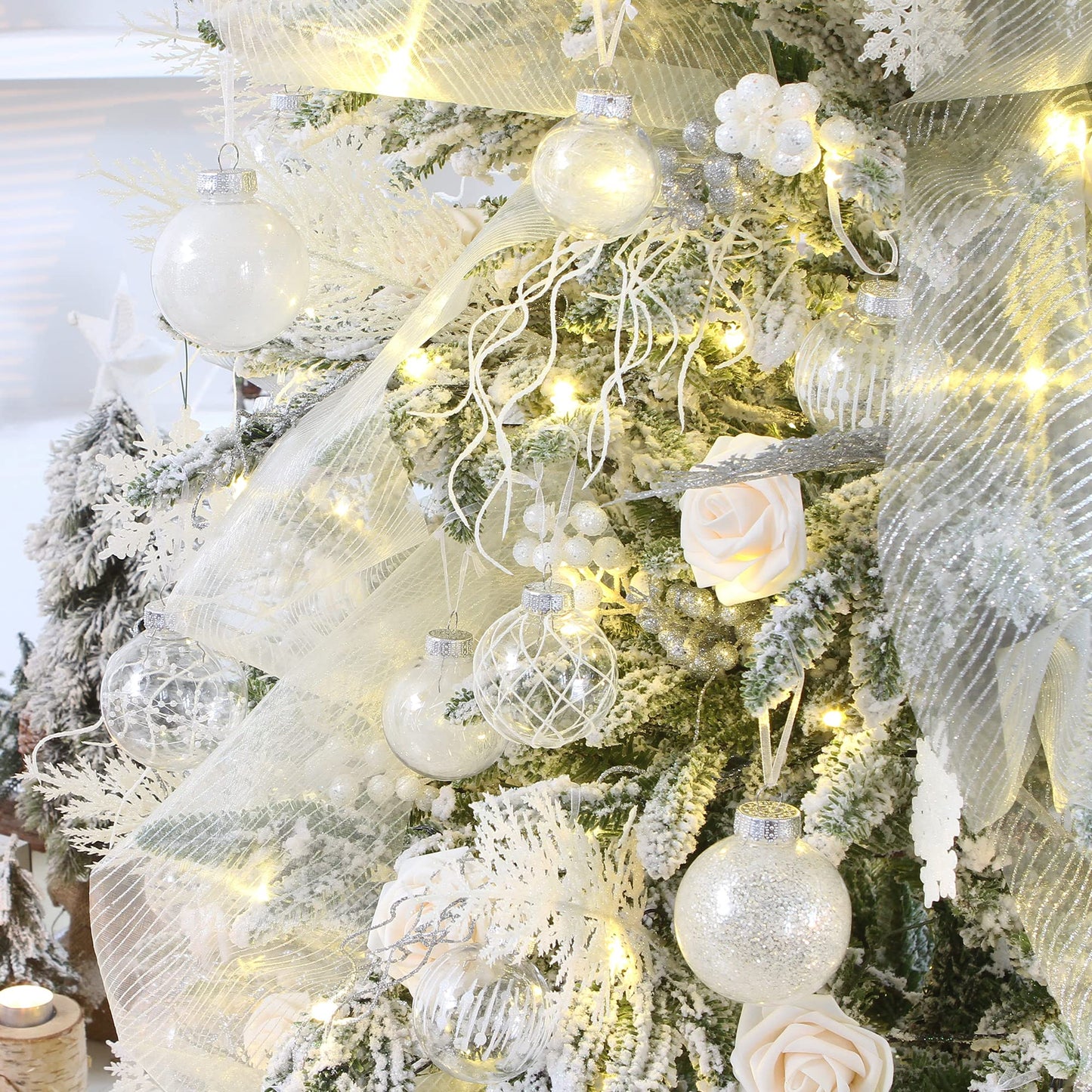 Sea Team Shatterproof Clear Plastic Christmas Ball Ornaments Decorative Xmas Balls Baubles Set with Stuffed Delicate Decorations (60mm/2.36 inch 30-Pack, White) - Medaid International