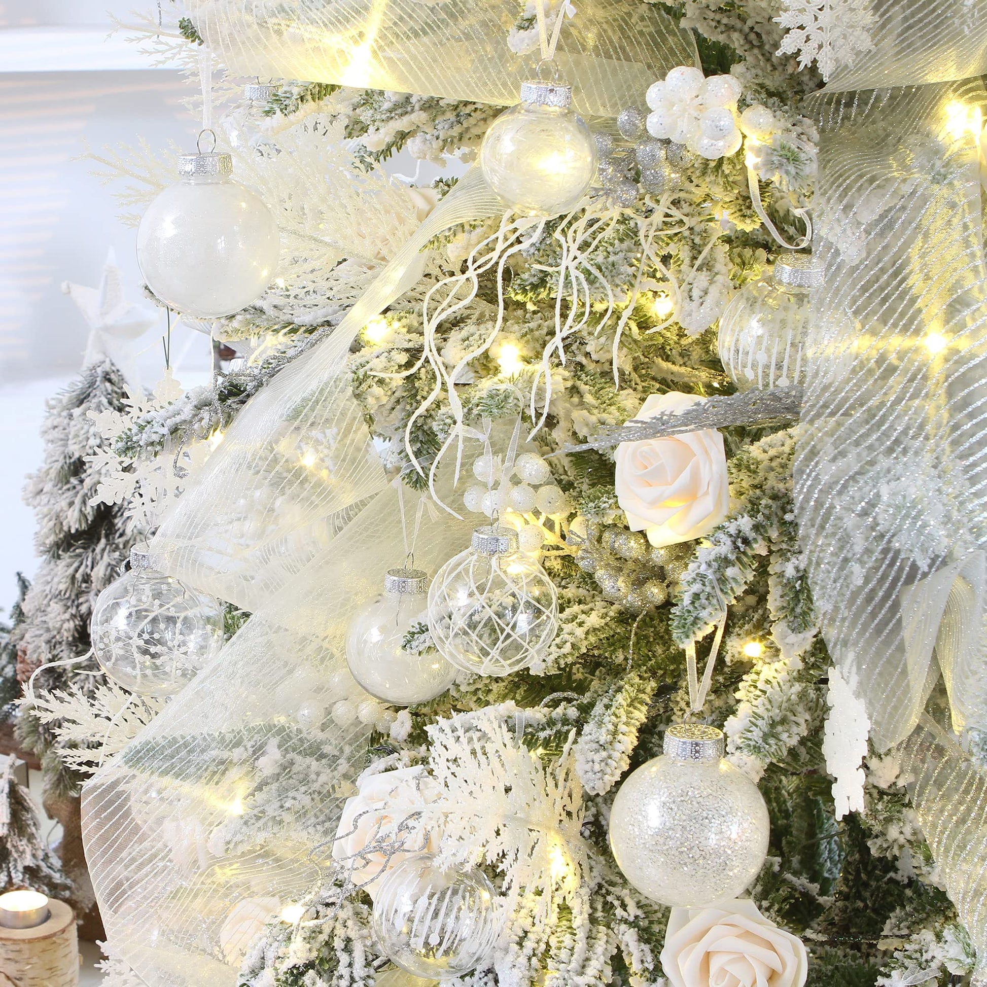 Sea Team Shatterproof Clear Plastic Christmas Ball Ornaments Decorative Xmas Balls Baubles Set with Stuffed Delicate Decorations (60mm/2.36 inch 30-Pack, White) - Medaid International