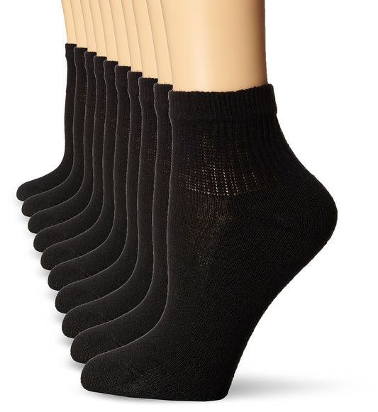 Hanes womens 10-pair Value Pack Ankle fashion liner socks, Black, 12-Aug US - Medaid International