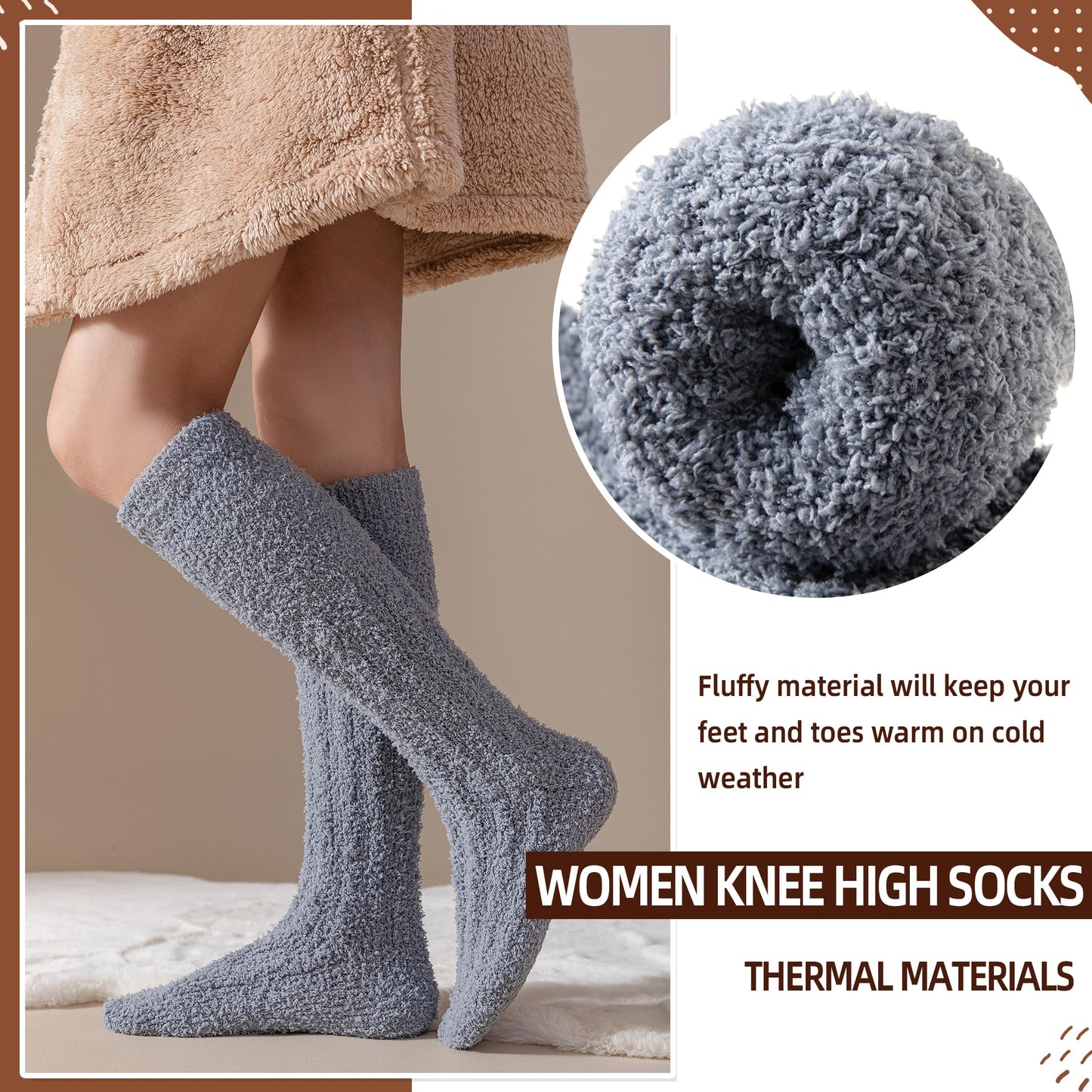 Velice Fuzzy Socks for Women 3 Pairs Knee High Fluffy Soft Warm Stocking Cozy Slipper Plush Winter Long Christmas Socks(Black/White/Grey) - Medaid International