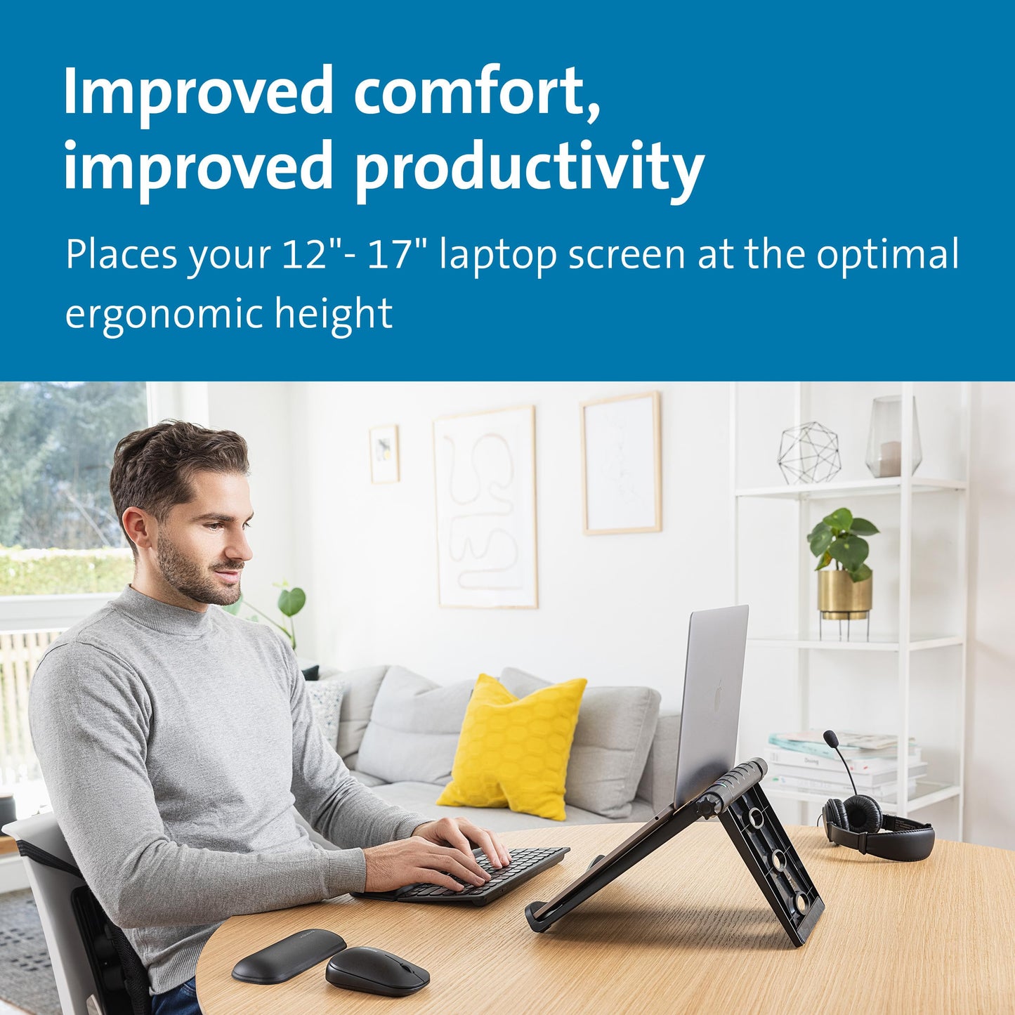 Kensington Easy Riser Portable Ergonomic Laptop Cooling Stand (12"-17") for Laptops, Chromebooks Macbooks and Wacom devices – Grey (K60112AM), Gray - Medaid International