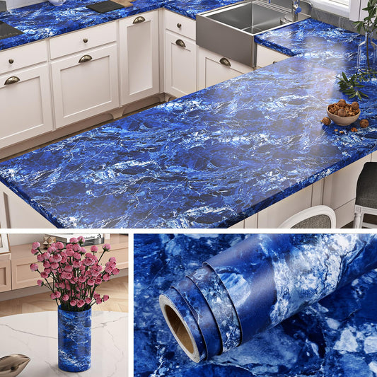 Livelynine Royal Blue Marble Contact Paper Peel and Stick Countertop Covers Marble Wallpaper for Bathroom Countertops Kitchen Counter Top Self Adhesive Covering Waterproof Desk Vinyl Wrap 15.8x78.8 - Medaid International