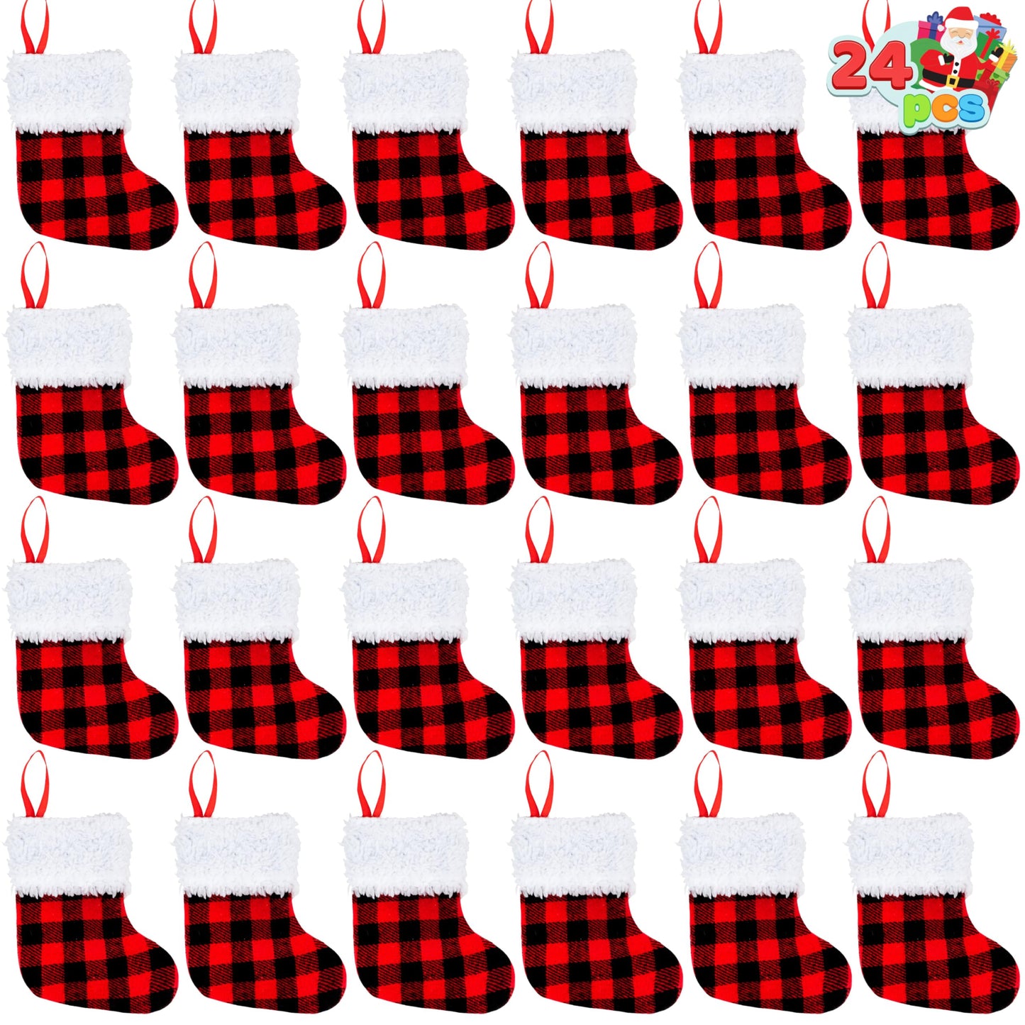 JOYIN 12 PCS 5” Mini Christmas Stocking,Red Black Plaid Xmas Stockings for Christmas Tree Decoration, Party Favors and Holiday Season Supplies - Medaid International