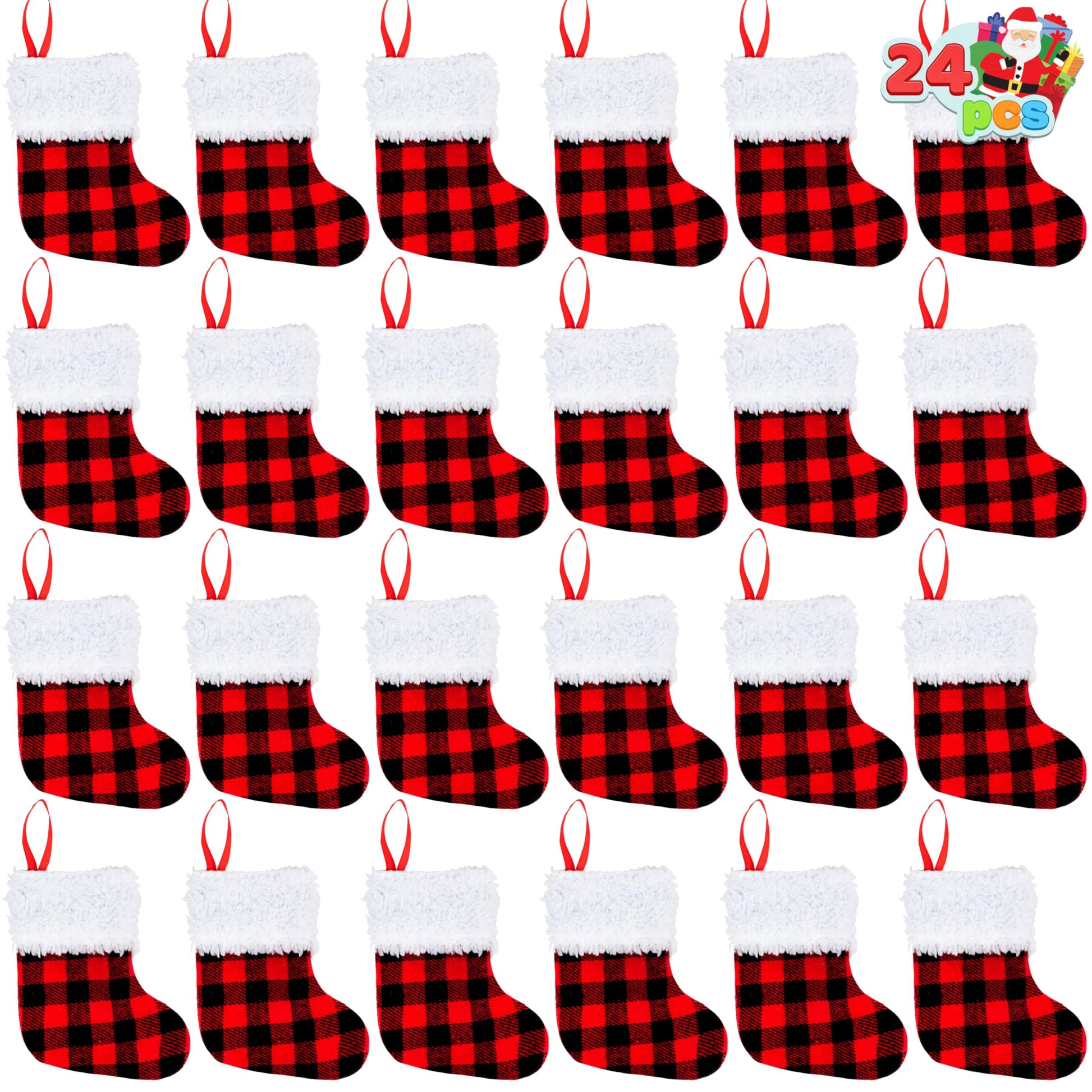 JOYIN 12 PCS 5” Mini Christmas Stocking,Red Black Plaid Xmas Stockings for Christmas Tree Decoration, Party Favors and Holiday Season Supplies - Medaid International