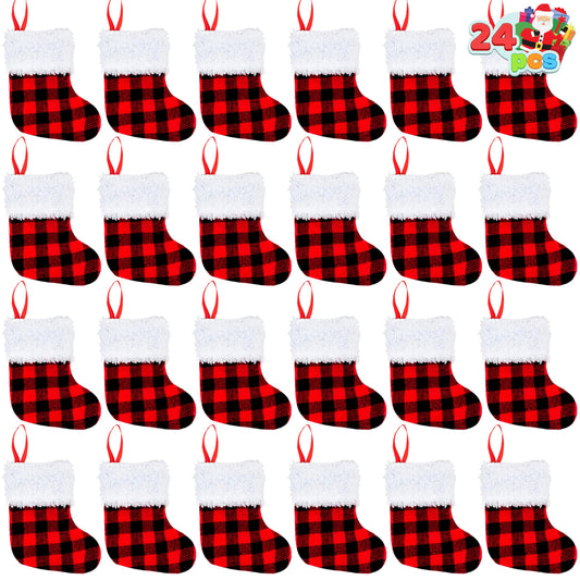 JOYIN 12 PCS 5” Mini Christmas Stocking,Red Black Plaid Xmas Stockings for Christmas Tree Decoration, Party Favors and Holiday Season Supplies - Medaid International