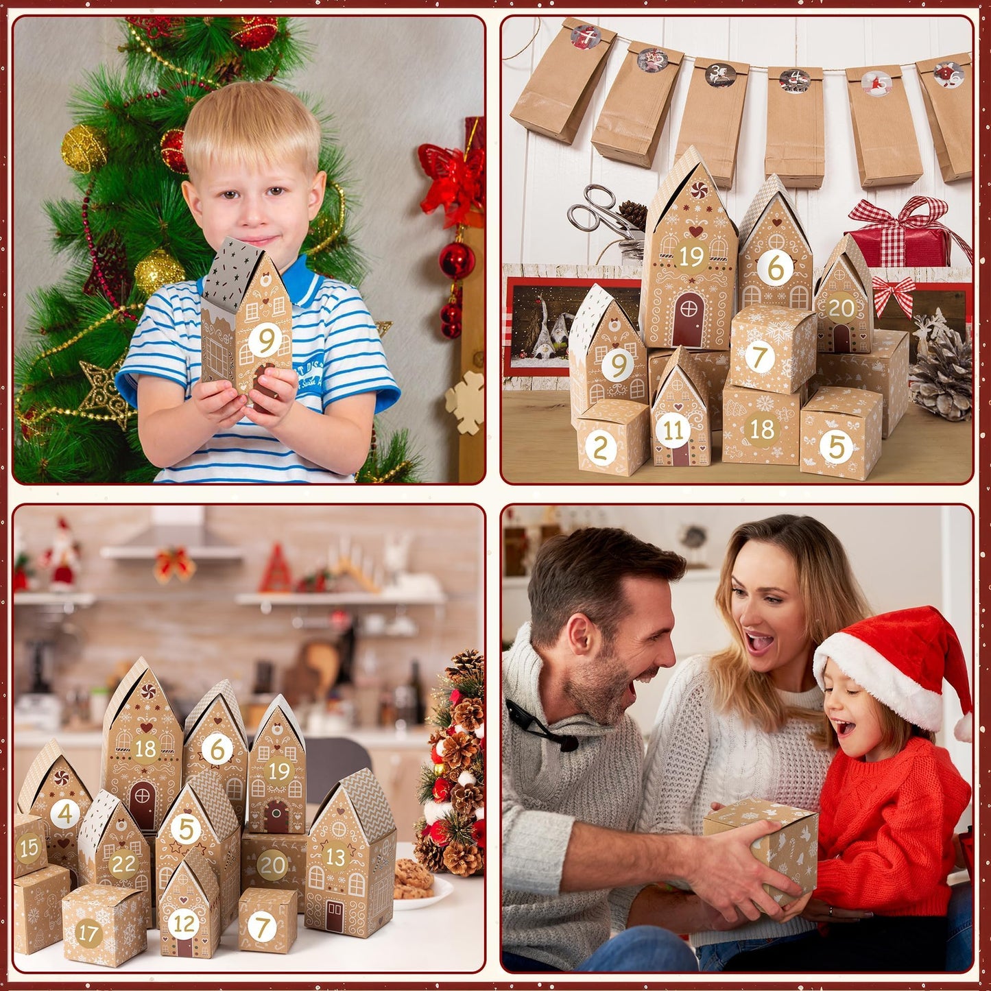 AsodSway Christmas Advent Calendar Boxes - 28P Christmas Candies Treats Boxes Empty Advent Calendar Boxes to Fill 24 Days Xmas Advent Countdown Number Label Stickers Kraft Paper Xmas Gift House Boxes - Medaid International