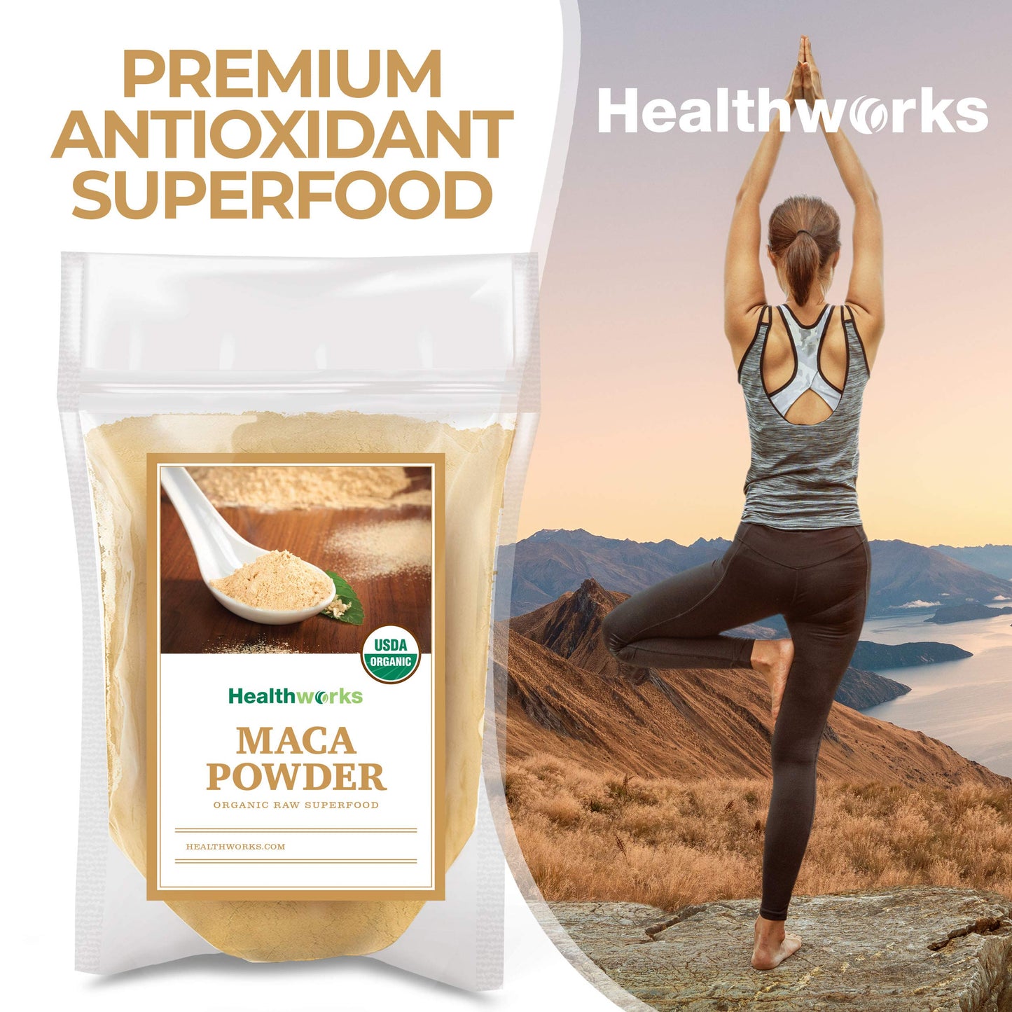 Healthworks Superfoods Organic Maca Powder Raw - 32 Oz / 2 Lbs - Certified Organic Flour Use - Keto, Vegan & Non-GMO - Premium Peruvian Origin - Breakfast, Smoothies, Baking & Coffee - Antioxidant - Medaid International