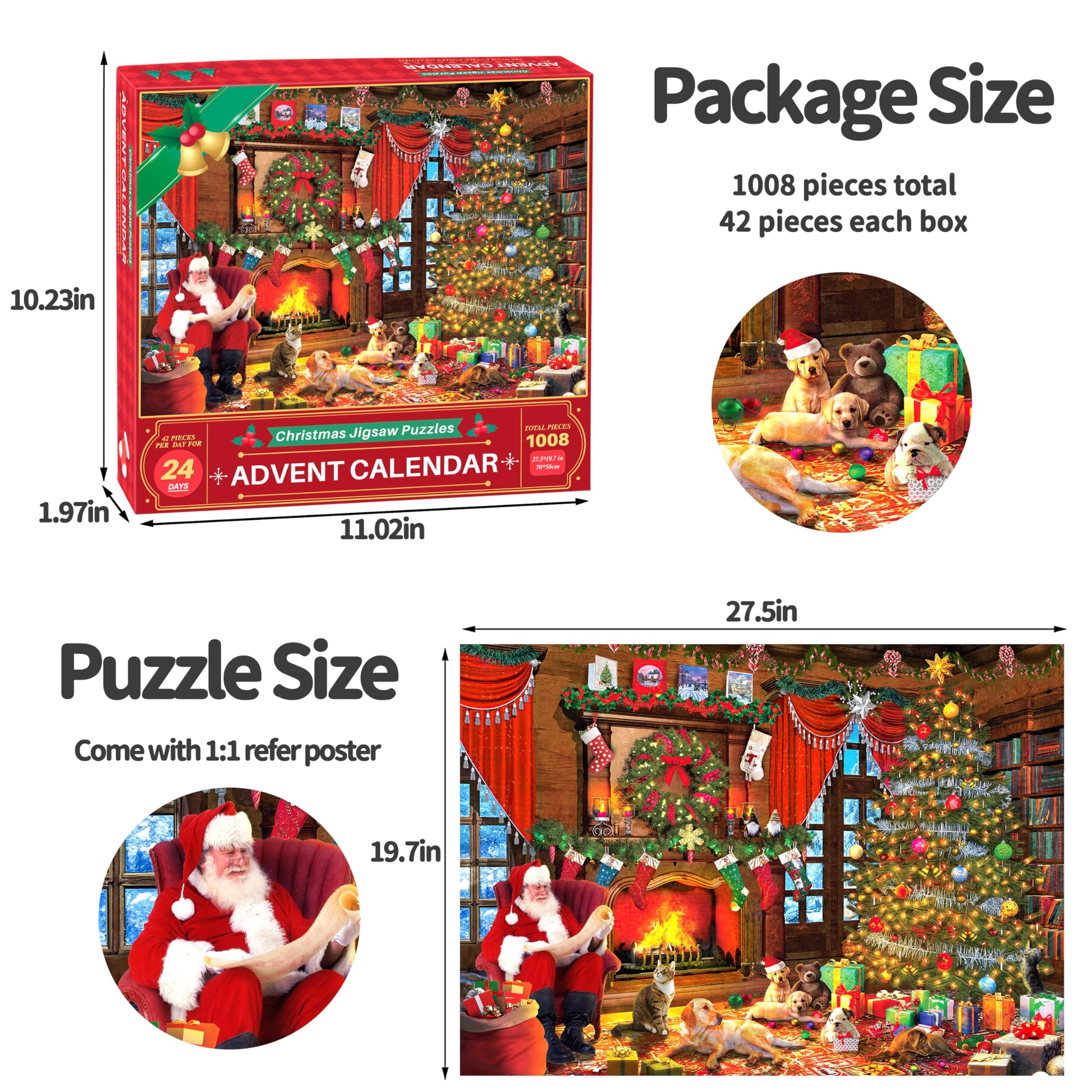 Advent Calendar Puzzle - Santa's Surprise, 24 Boxes 1008 Pieces Christmas Jigsaw Puzzles, Countdown to Christmas Advent Calendar 2025 Kids Adults XMAS Gifts - Medaid International