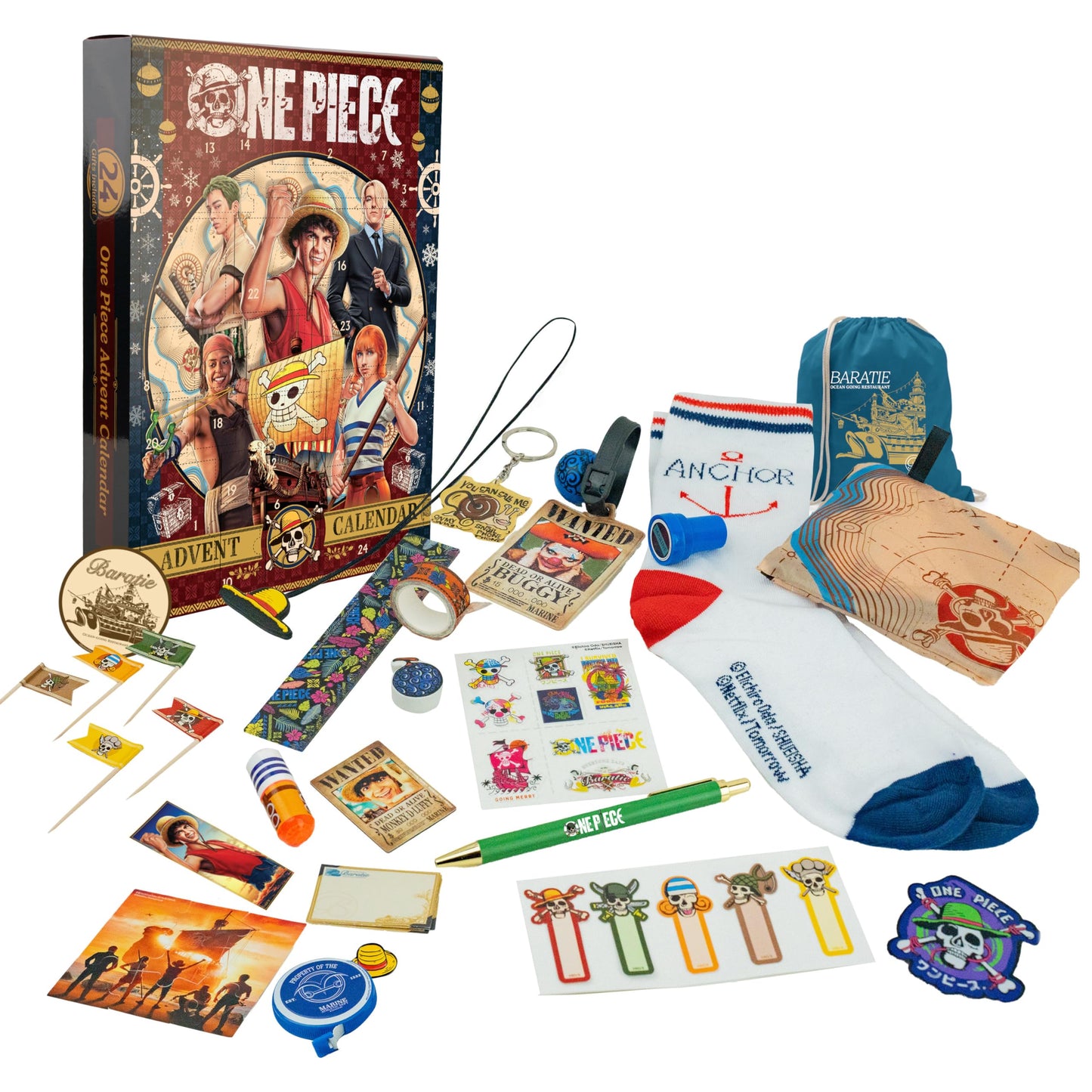 ONE PIECE - Advent Calendar - 24 Exclusive Gifts & Collectibles - Inspired by the Characters, Locations & Storylines - For the Christmas Countdown - Official License - Cinereplicas - Medaid International