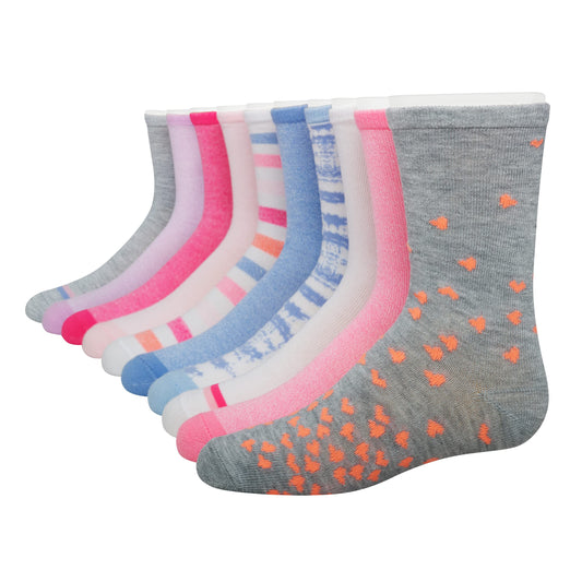 Hanes Ultimate Girls' Fashion Crew Socks Pack, Lightweight Stretch Crew Socks, Assorted 10-Pair Pack, Small - Medaid International