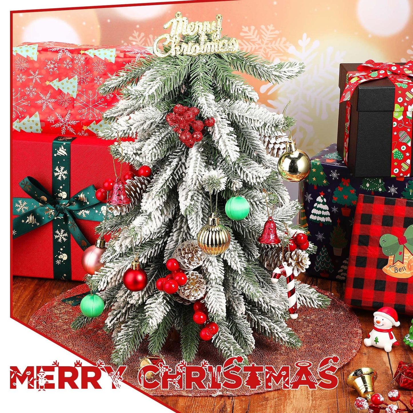 Rose Gold 15 Inch Mini Christmas Tree Skirt - Sequin, Slim, Small Tree Decoration for Hotel Holiday Bar - Medaid International