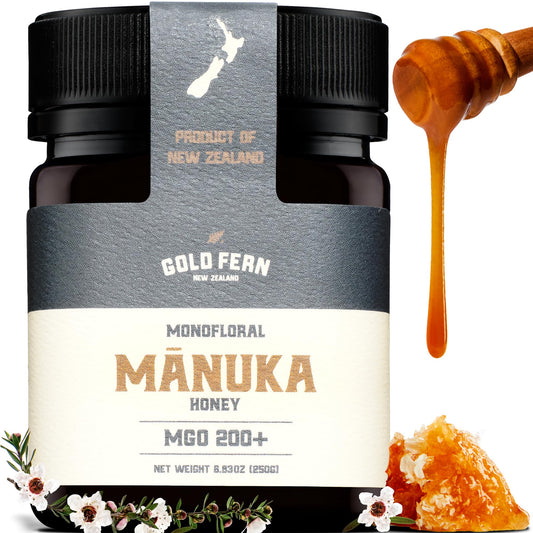 Gold Fern Honey - Raw New Zealand Manuka Honey | 8.8oz MGO 200+ | Pure, Natural, Unpasteurized, and Unfiltered Superfood Honey, Traceable from Hive to Hand. - Medaid International
