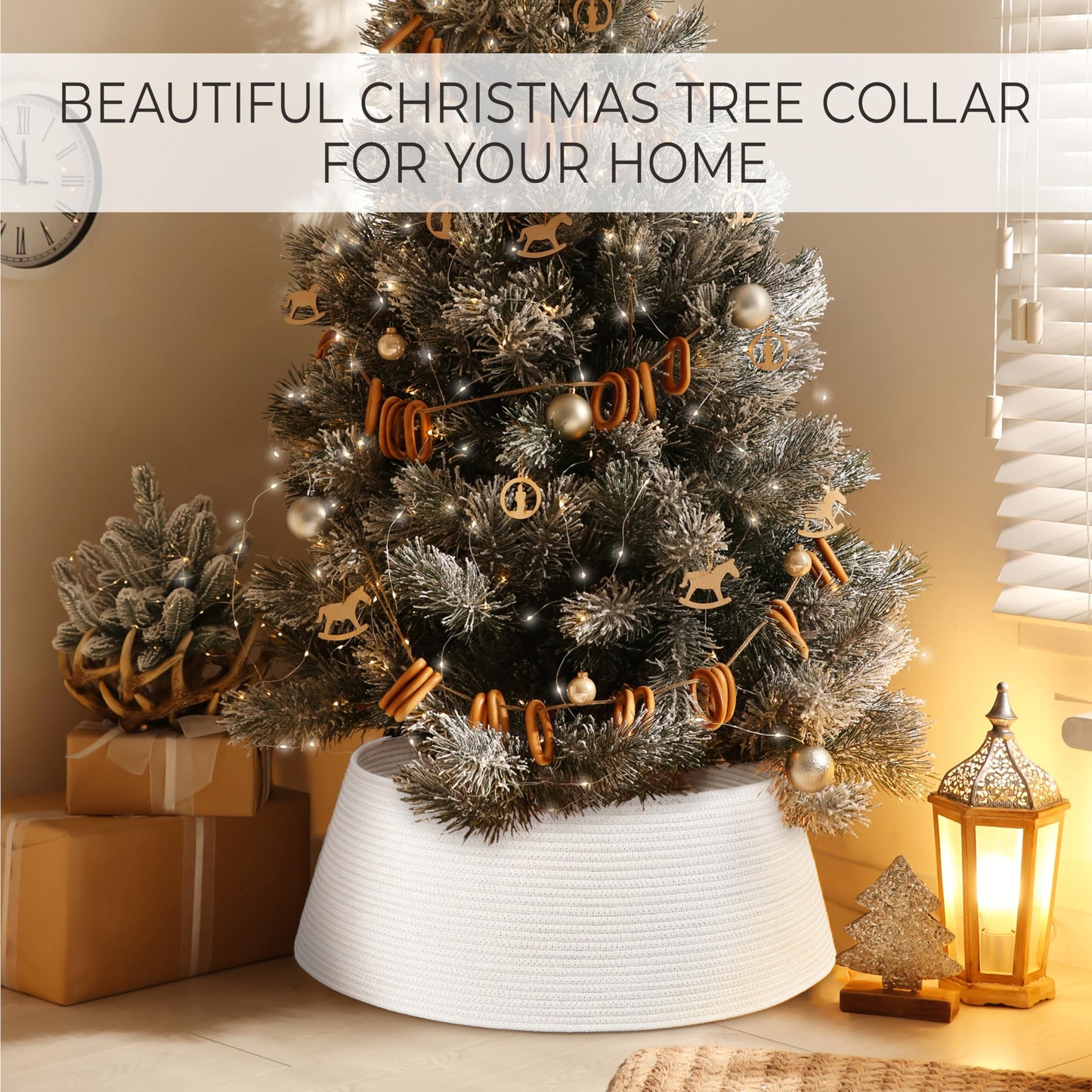 Beautiful Christmas Tree Collar - Modern 28" Cotton Rope Tree Ring - Easy to Set Up Christmas Skirt Enhances Your Holiday Home Decor - Medaid International