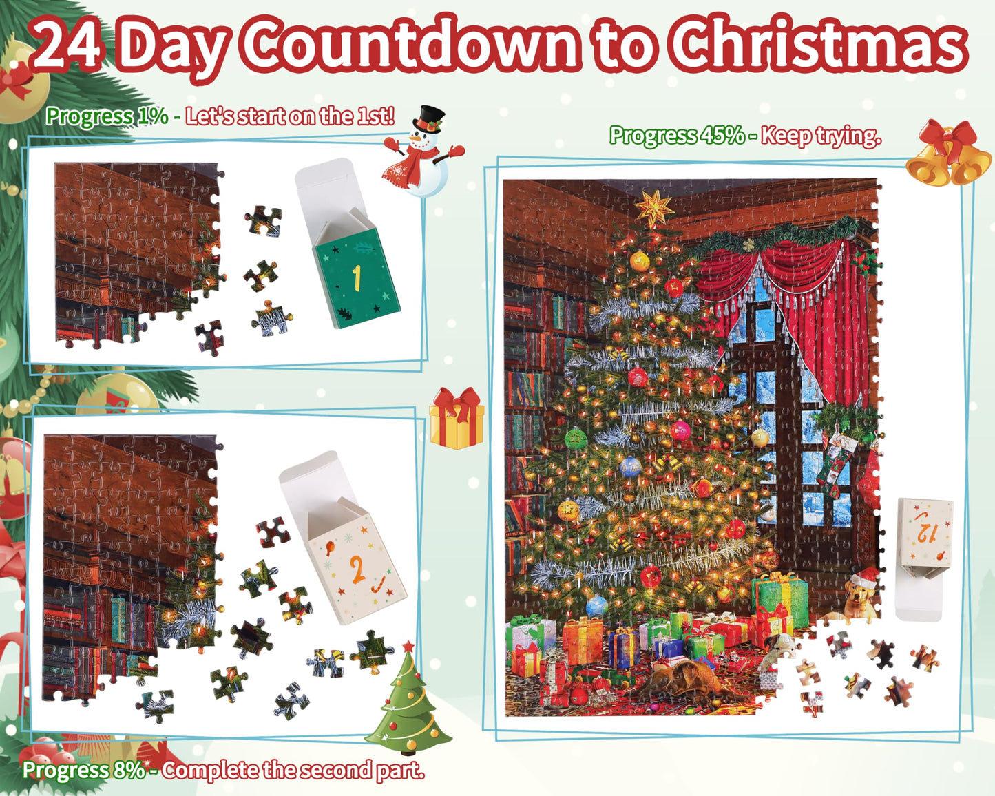 Bestbase Christmas Puppies Advent Calendar 2025 Jigsaw Puzzle - 24 Boxes Packing 1008 Pieces Holiday Puzzle for Adults and Kids, Christmas Countdown Puzzles Gift Decorations 27.5inx19.7in - Medaid International