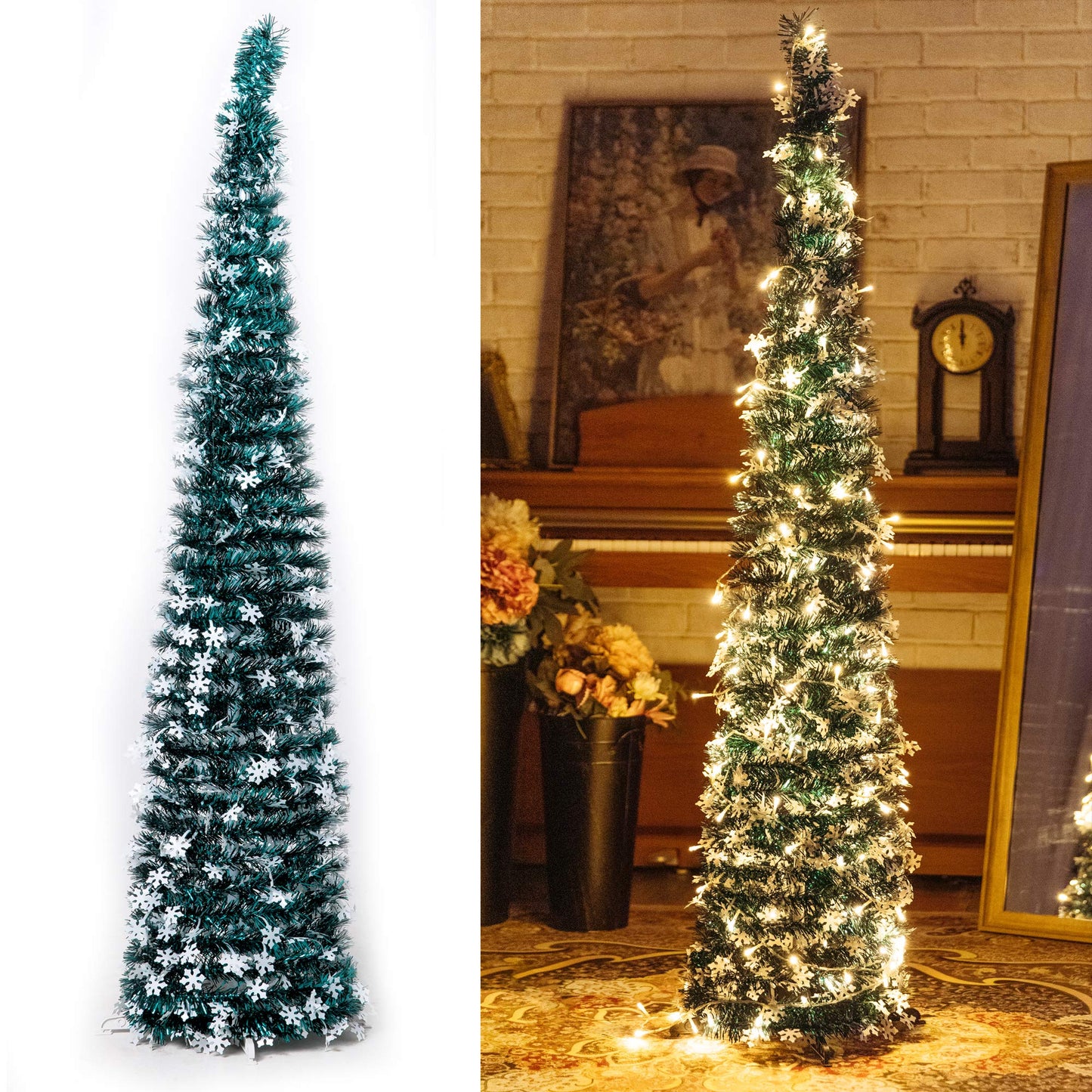 NIGHT-GRING Pop-Up Artificial Christmas Tree with 100LED Lights,Collapsible Pencil Christmas Trees for Holiday Carnival Party Christmas Decorations (Green) - Medaid International