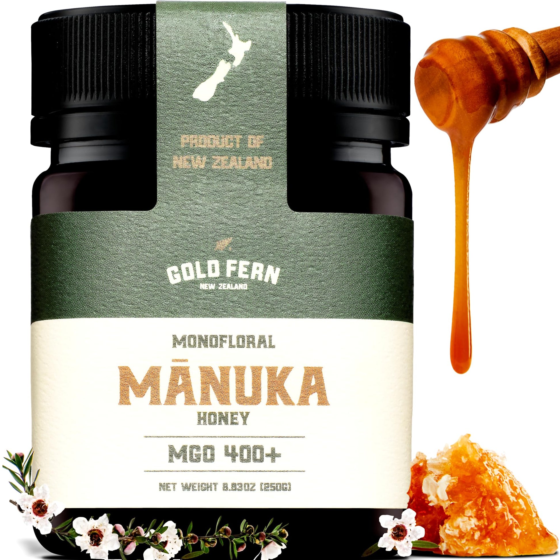 Gold Fern Honey - Raw New Zealand Manuka Honey Medical Grade | 8.8oz Monofloral MGO 400+ | Pure, Natural, Unpasteurized, Unfiltered Superfood, Traceable from Hive to Hand. - Medaid International