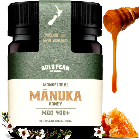 Gold Fern Honey - Raw New Zealand Manuka Honey Medical Grade | 8.8oz Monofloral MGO 400+ | Pure, Natural, Unpasteurized, Unfiltered Superfood, Traceable from Hive to Hand. - Medaid International
