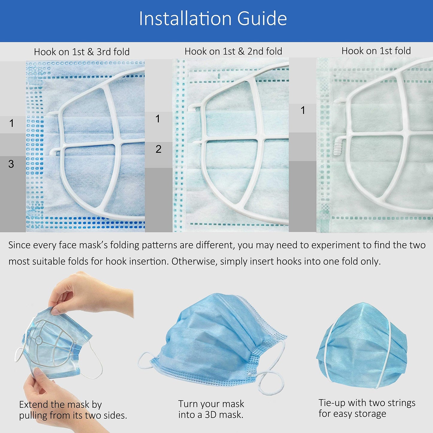3D Face Mask Bracket, upgrade hook design, inner support frame, more space for comfortable breathing, made of food-grade plastic, 5 Pack. - Medaid International