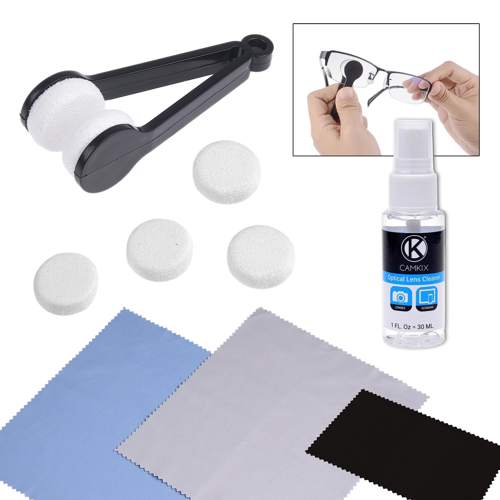 Cleaning Kit for Eyeglasses/Sunglasses - Lens Cleaning Tool with 2 Sets of Spare Pads, Lens Cleaning Spray Bottle, 3 Microfiber Cloths - Quick and Easy to Use - Immaculate Results - Medaid International