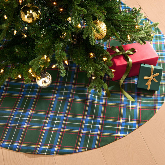 Elrene Home Fashions Stowe Tartan Plaid Cotton Blend Christmas Holiday Décor Tree Skirt, 48" Round, Green - Medaid International