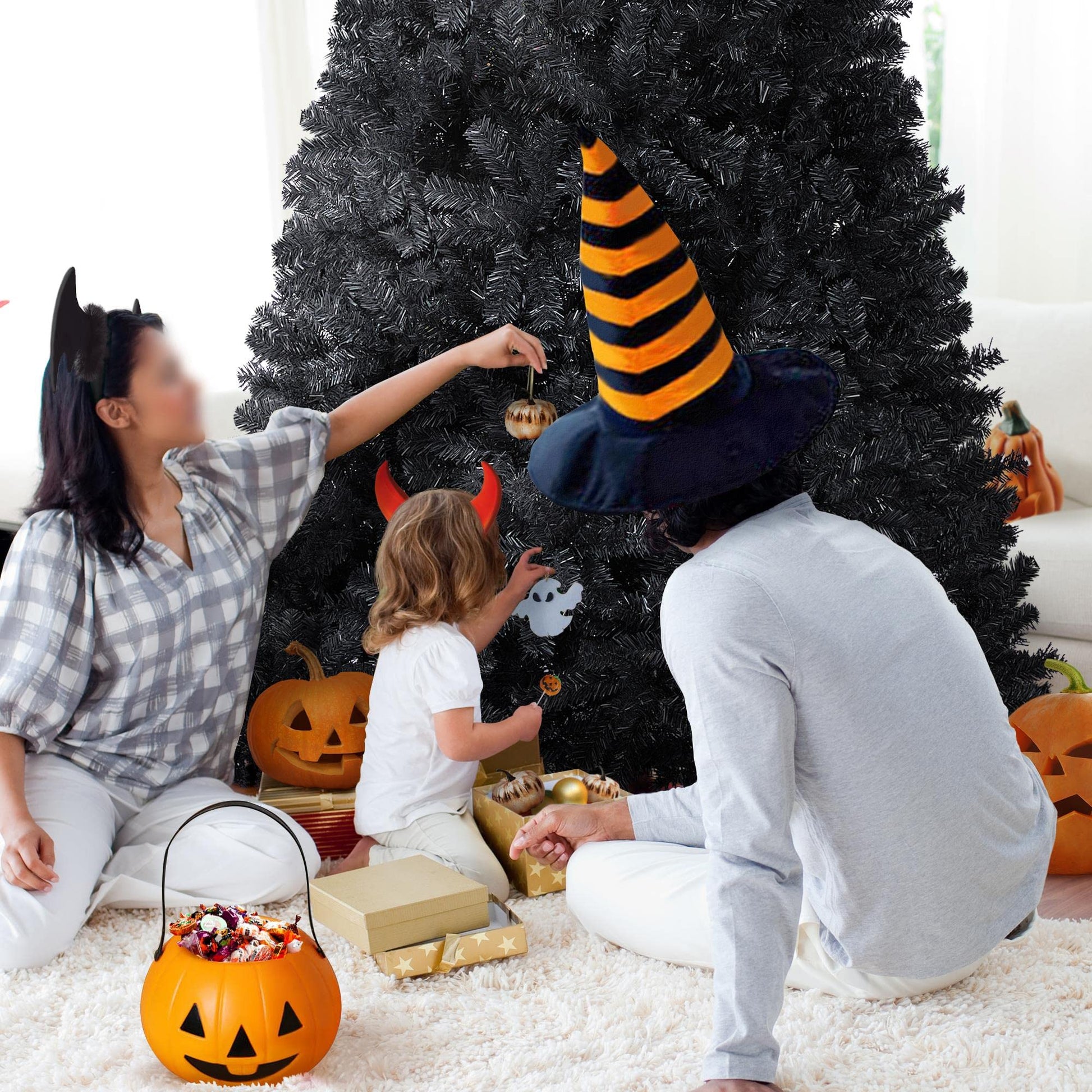 Yaheetech 7.5ft Black Artificial Christmas Pine Tree Seasonal Holiday Carnival Home Party Decoration for Home, Office Indoor Outdoor with 1749 Branch Tips and Foldable Stand - Medaid International