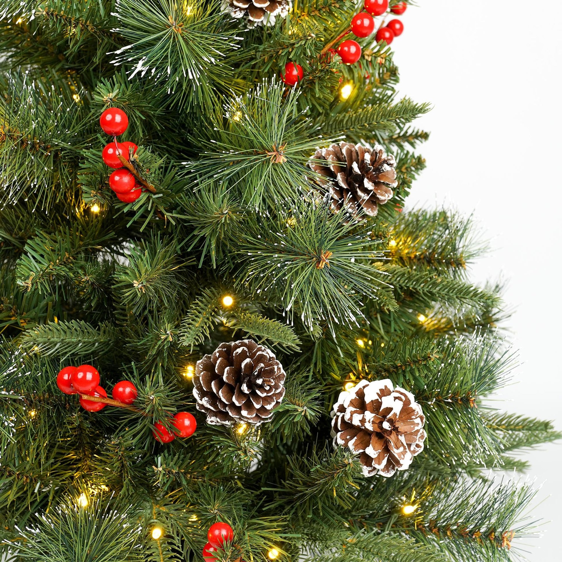 3Ft Pre-Lit Artificial Christmas Tree Tabletop with Battery Operated 70 Warm LED Red Berries Pine Cone Pine Needle, Greenery Potted Christmas Tree for Indoor, Porch, Outdoor - Medaid International
