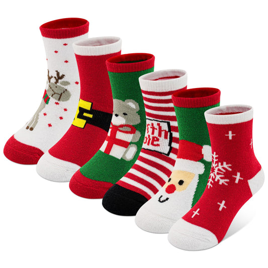 GENTABY Christmas Socks 6-Pairs Pack Boys Girls Festive Warm Socks Novelty Xmas Stockings for Kids Aged 1-3 - Medaid International