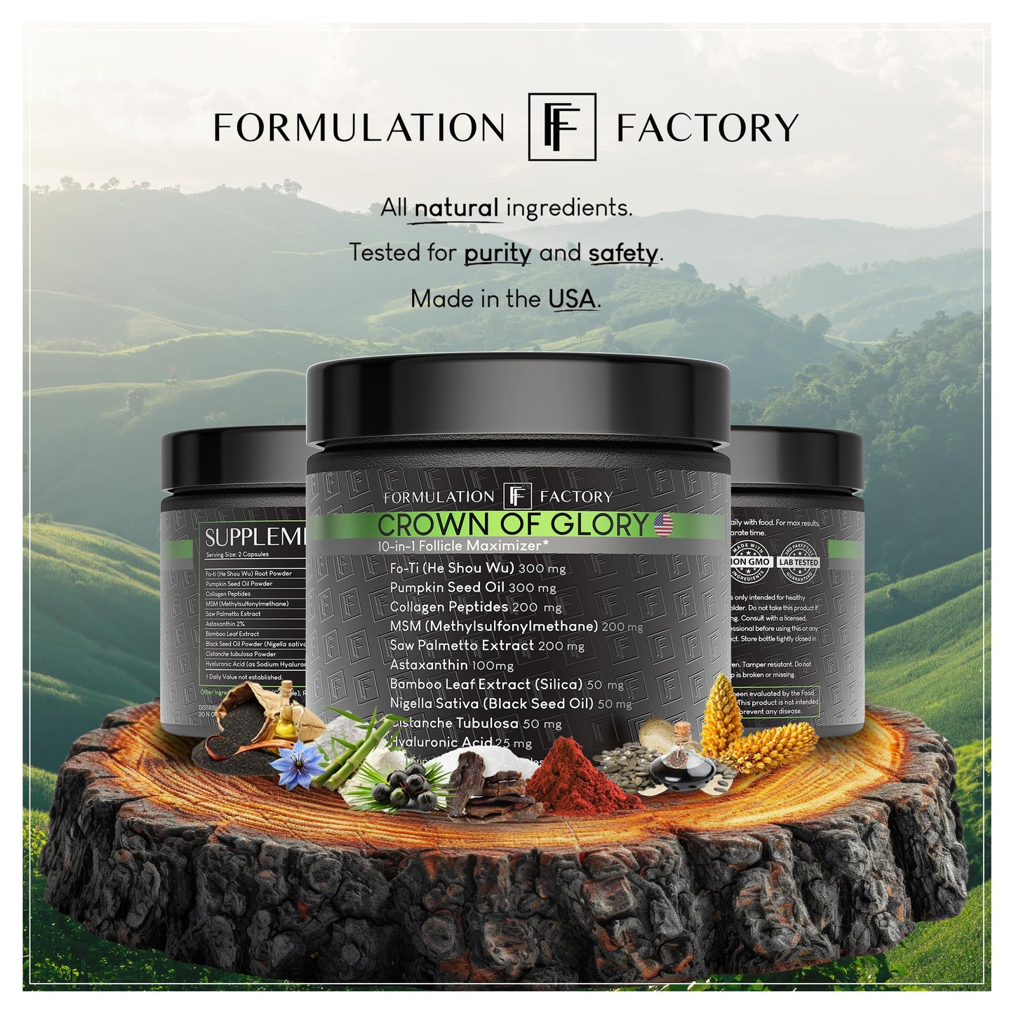 Formulation Factory Crown of Glory 10-in-1 Hair Growth Maximizer, DHT Blocker with Saw Palmetto, Fo-Ti, Collagen, Supports Thicker Hair & Scalp Health (2 Month Supply, 120 Capsules) - Medaid International