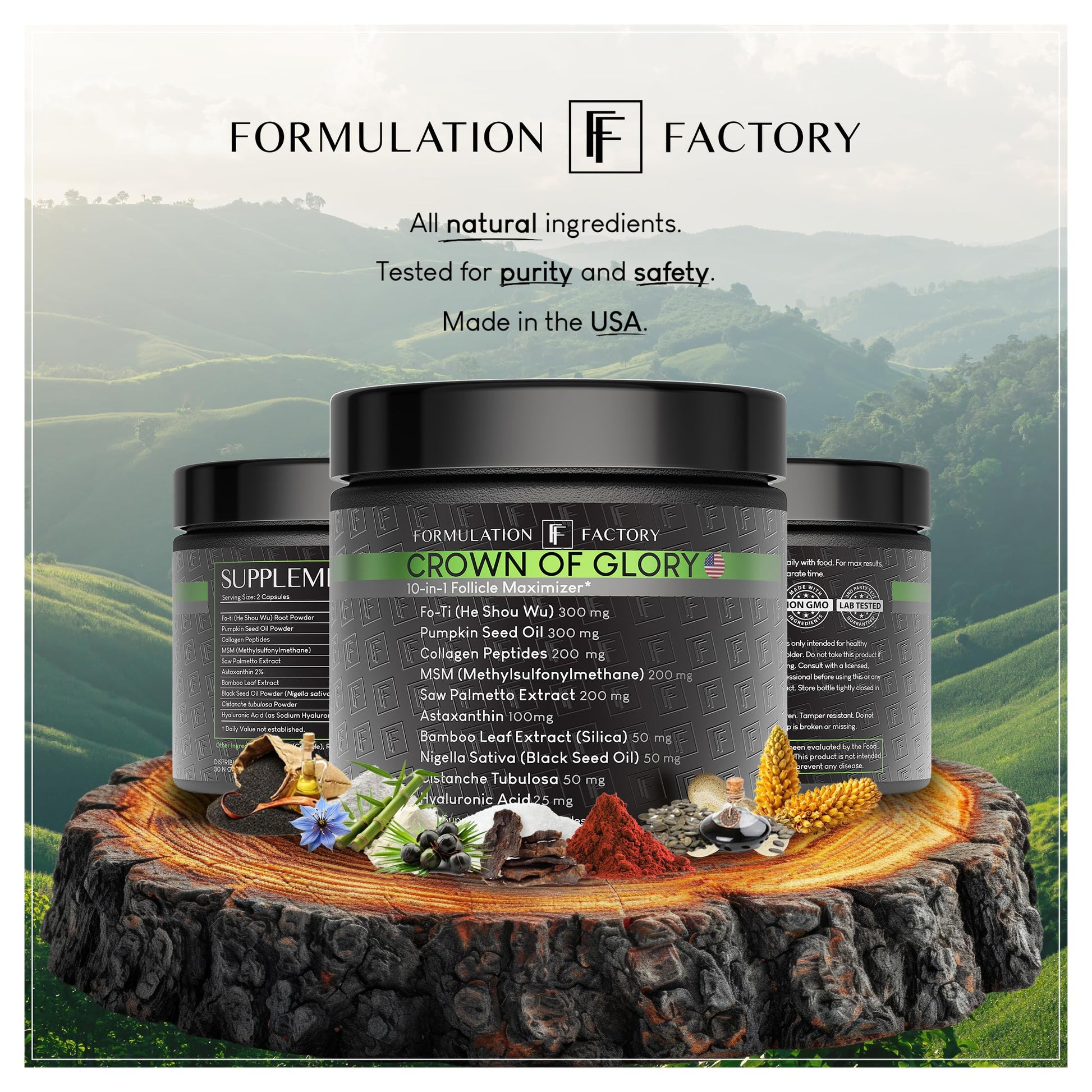 Formulation Factory Crown of Glory 10-in-1 Hair Growth Maximizer, DHT Blocker with Saw Palmetto, Fo-Ti, Collagen, Supports Thicker Hair & Scalp Health (2 Month Supply, 120 Capsules) - Medaid International