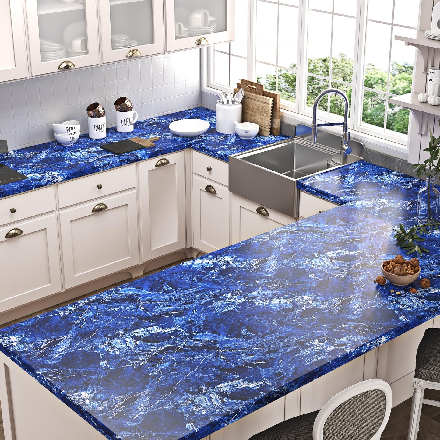 Livelynine Royal Blue Marble Contact Paper Peel and Stick Countertop Covers Marble Wallpaper for Bathroom Countertops Kitchen Counter Top Self Adhesive Covering Waterproof Desk Vinyl Wrap 15.8x78.8 - Medaid International
