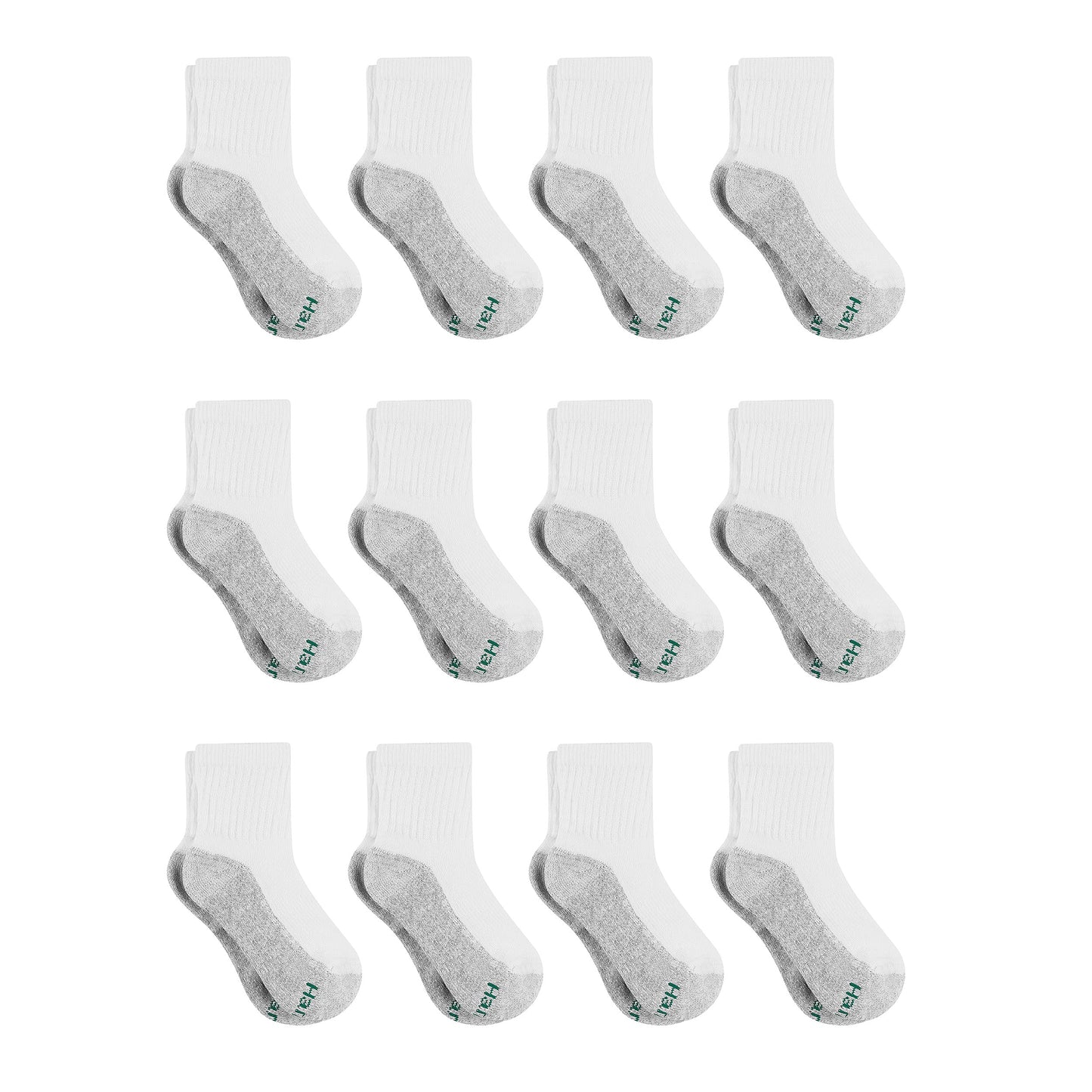 Hanes Boys Socks, Double Tough Cushioned Ankle And No Show, 12-pair Packs Athletic-socks, Ankle - White/Grey Bottom - 12 Pack, Medium US - Medaid International