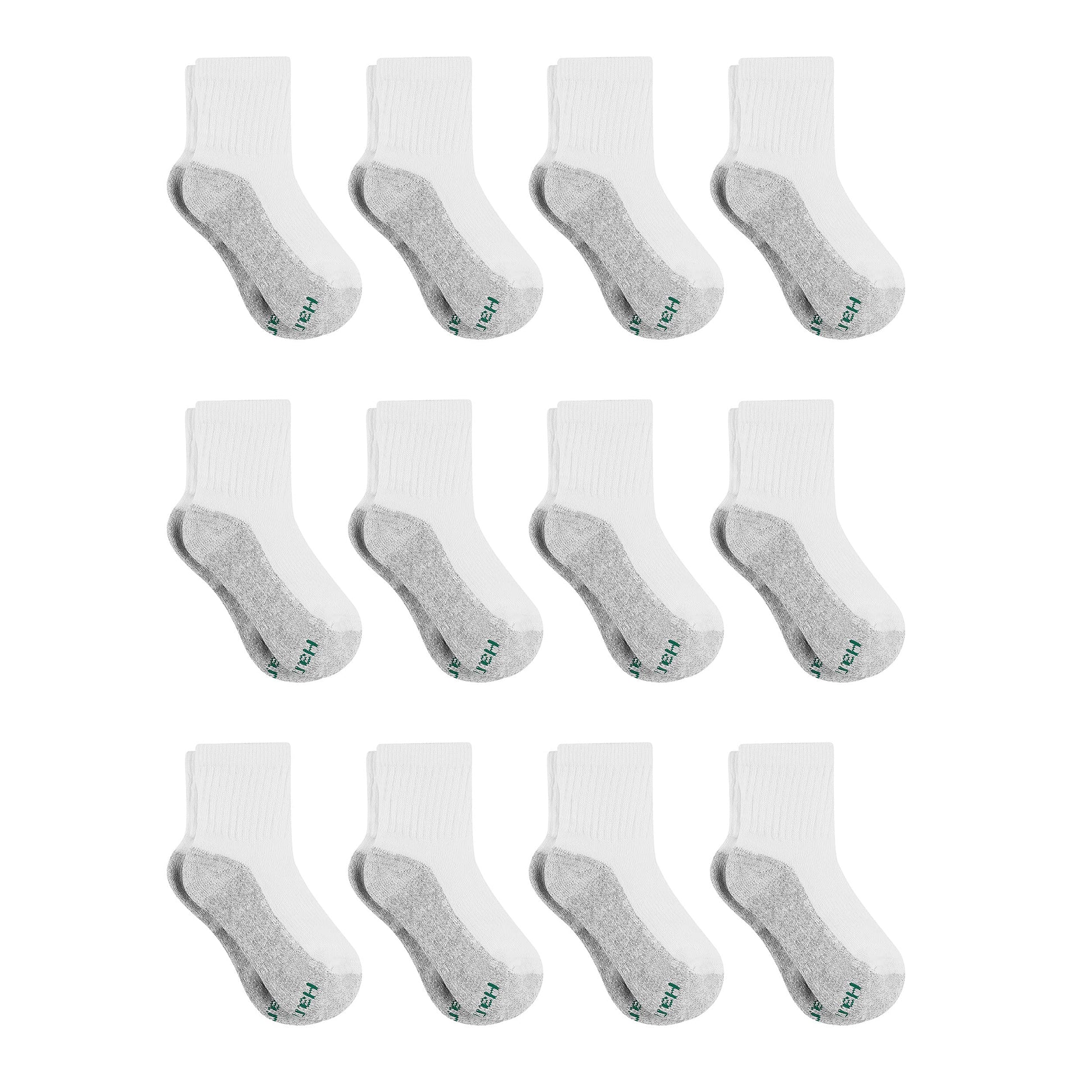 Hanes Boys Socks, Double Tough Cushioned Ankle And No Show, 12-pair Packs Athletic-socks, Ankle - White/Grey Bottom - 12 Pack, Medium US - Medaid International