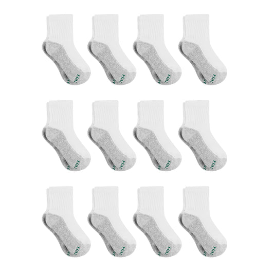 Hanes Boys Socks, Double Tough Cushioned Ankle And No Show, 12-pair Packs Athletic-socks, Ankle - White/Grey Bottom - 12 Pack, Medium US - Medaid International