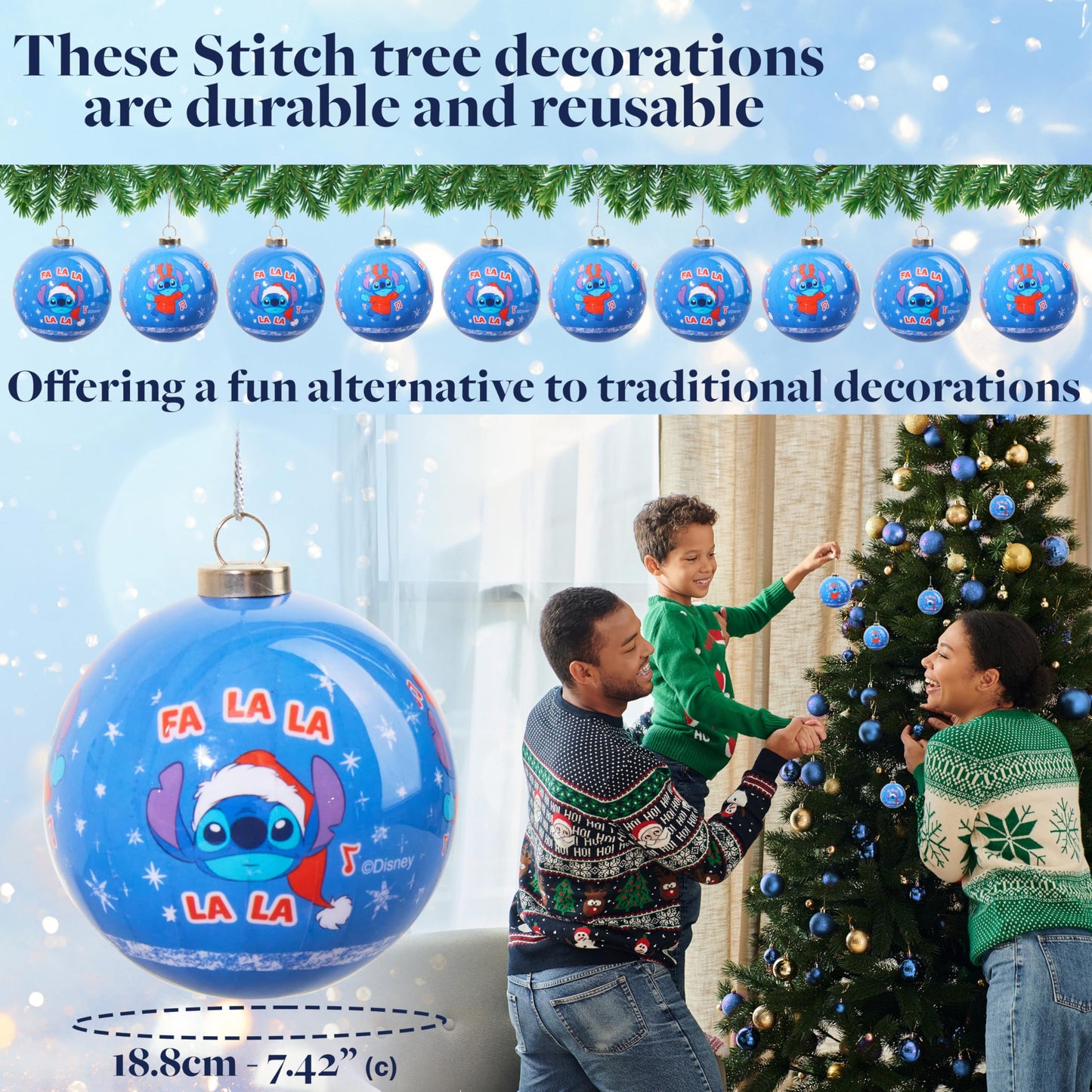 Disney Stitch Christmas Ornaments Set, Pack of 10 Tree Decorations, Hanging Ball Ornaments for Christmas Decorations, Cute Xmas Decor, Xmas Gifts - Medaid International