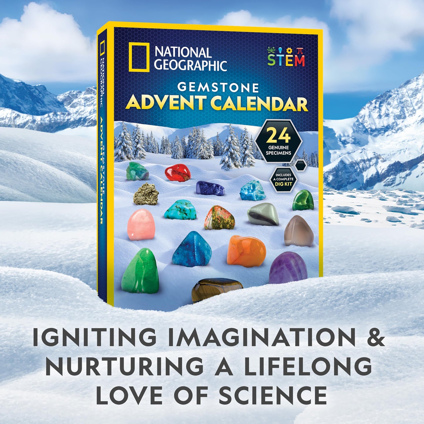 NATIONAL GEOGRAPHIC Gemstone Advent Calendar - 2025 Christmas Countdown Calendar for Kids with 24 Gems to Open Each Day, Complete Rock Collection with Mini Gemstone Dig Kit - Medaid International