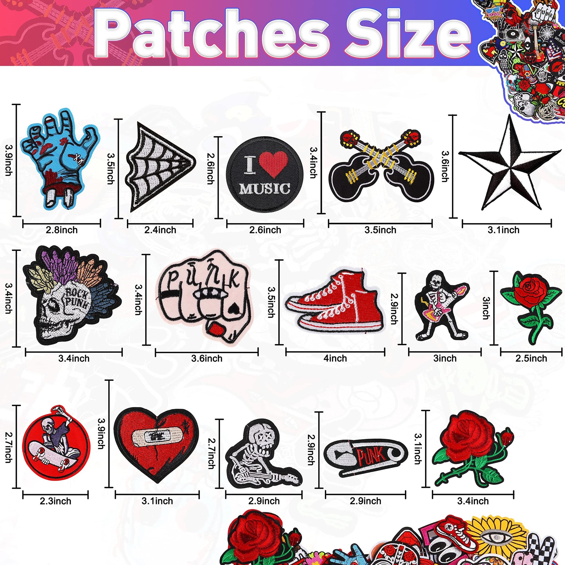 Meneng Embroidered Patches Iron-on Appliques: 30pcs Assorted Cool Punk Embroidery Sew-on Patch for Jackets Clothing - Medaid International