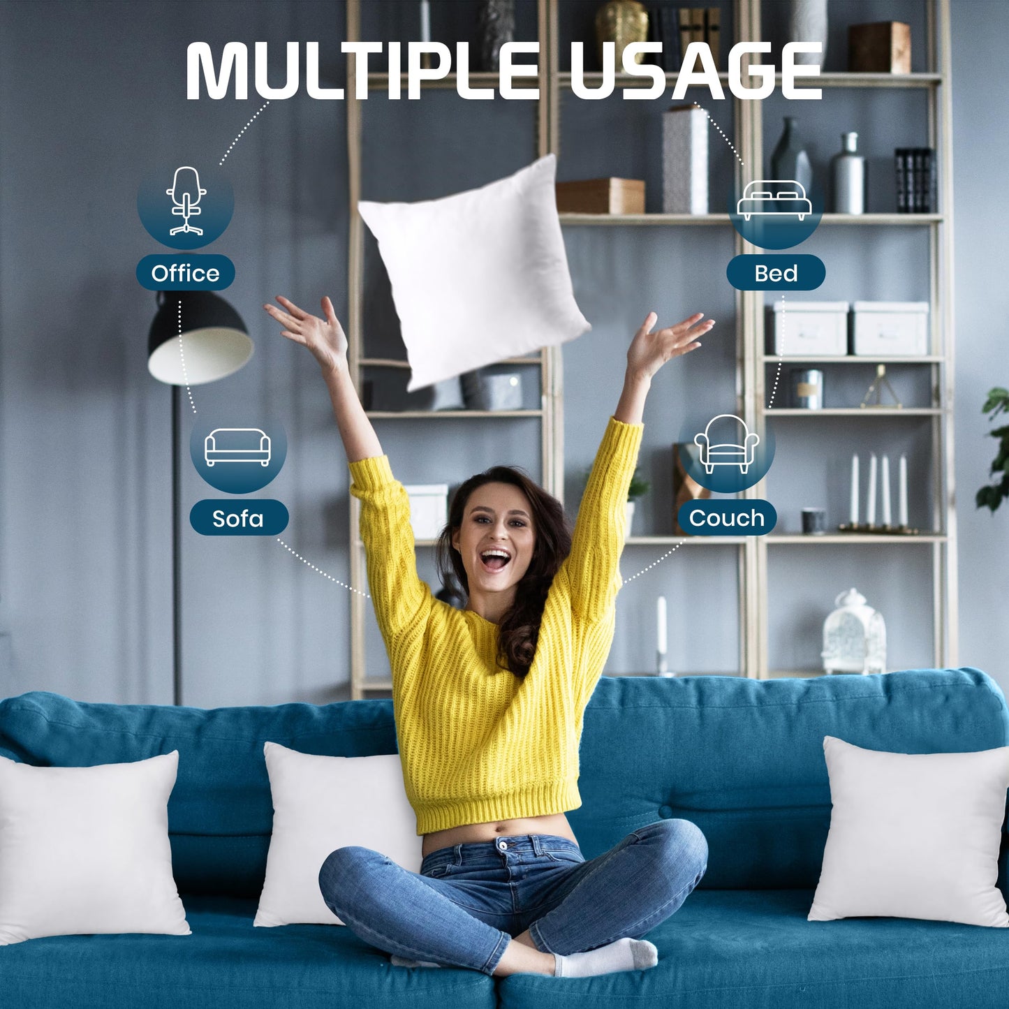 Utopia Bedding Throw Pillows (Set of 4, White), 12 x 12 Inches Pillows for Sofa, Bed and Couch Decorative Stuffer Pillow - Medaid International