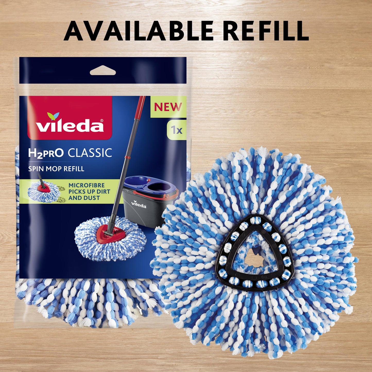 Vileda H2PrO Spin Mop System - Separates Clean and Dirty Water - Effortless Wringing - Microfibre Cleaning - Easy Assembly - Ergonomic Design - Medaid International