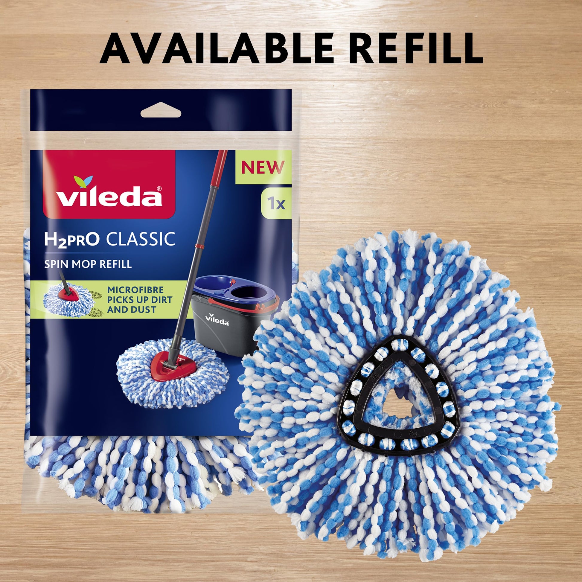 Vileda H2PrO Spin Mop System - Separates Clean and Dirty Water - Effortless Wringing - Microfibre Cleaning - Easy Assembly - Ergonomic Design - Medaid International
